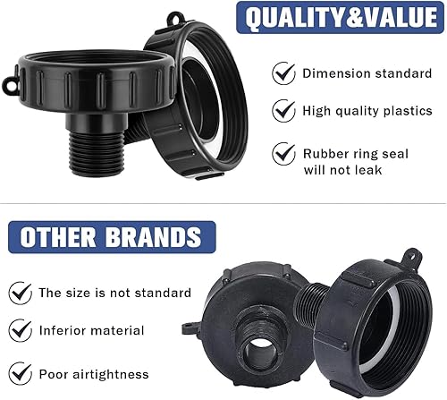 Miniatura 5 de 275 330 IBC - Adaptador de drenaje de grado alimenticio, rosca fina de 2 pulgadas NPS (2.362 in) x manguera G macho de 34 pulgadas, adaptador macho