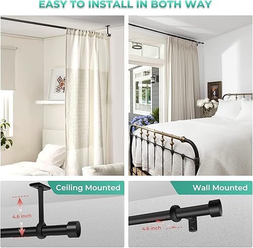 Miniatura 5 de Barras de cortina largas para ventanas de 32 a 168, barra de cortina industrial de 1 pulgada, barras de cortina rústicas negras para dormitorio,