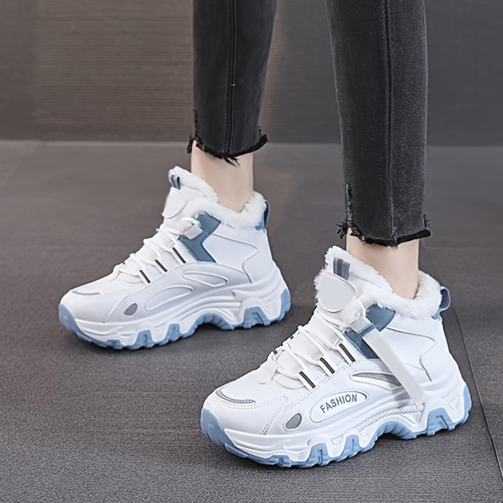 Zapatos de mujer para mujer, zapatos casuales blancos para mujer, color negro, todos los paneles, otoño e invierno, terciopelo plano, tenis altos
