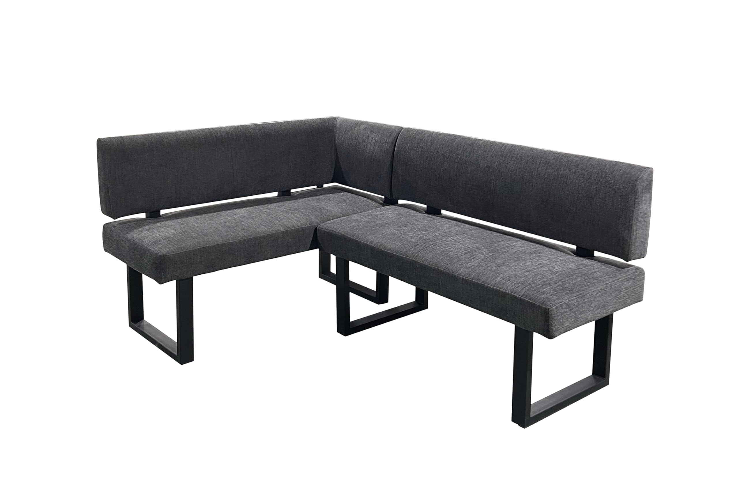 Eckbank Vancouver – Webstoff anthrazit, schwarzes Metallgestell, Taschenfederkern