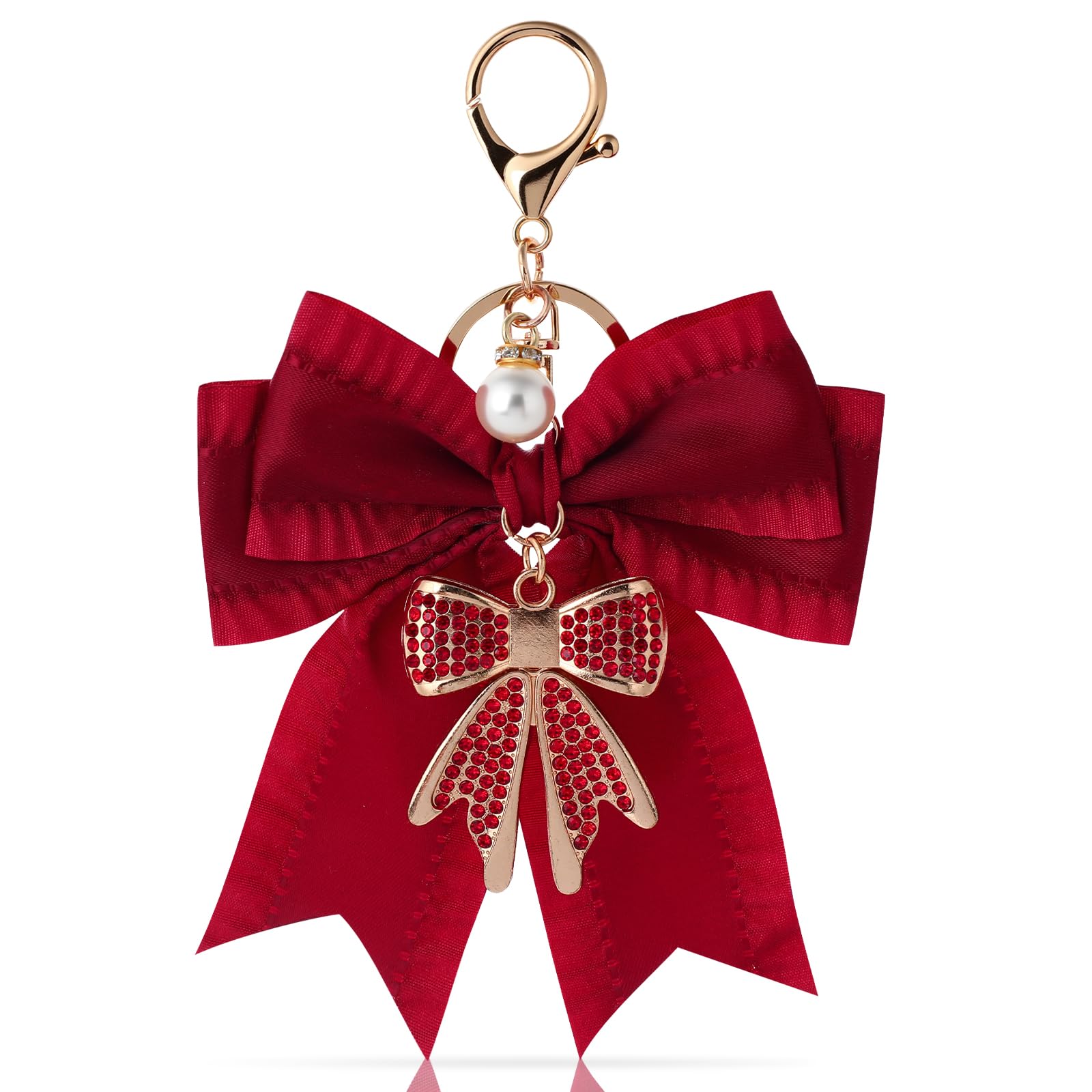 YAIYUQILIU Bow Keychain for Women, Rhinestone Pearl Bow Purse Charm - Cute Crystal Bag Charms for Backpacks Handbags Purses