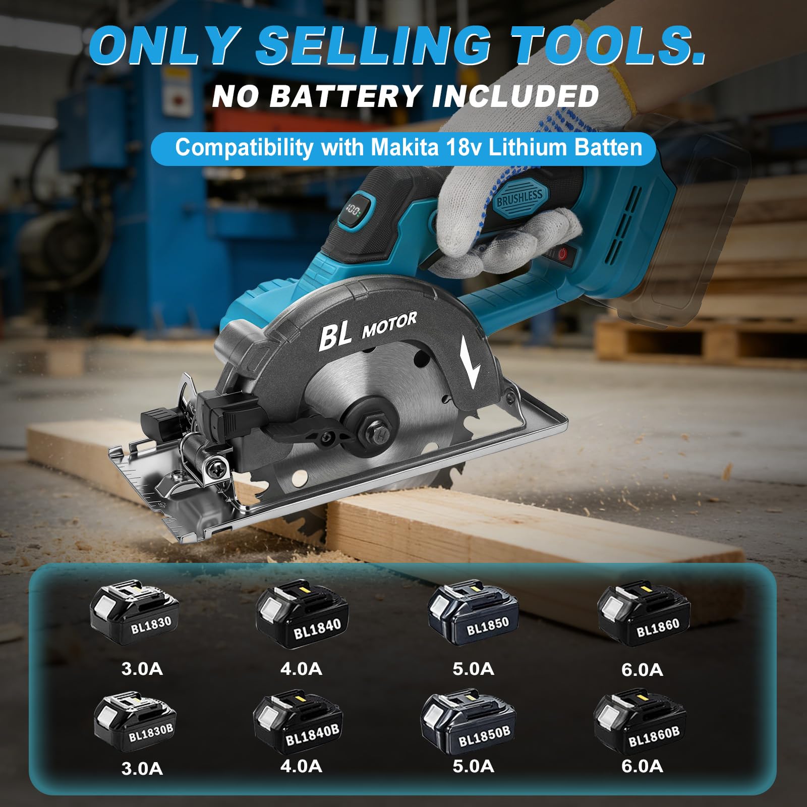 5,5 Zoll Akku Handkreissäge Kompatibel mit Makita 18V Batterie(Ohne Akku), Bürstenlose Motor, Sägeblatt Ø 140mm, 6000RPM, Schnitttiefe 51mm, 0-45°, mit Digitalanzeige, für Holz Kunststoff Weichmetall