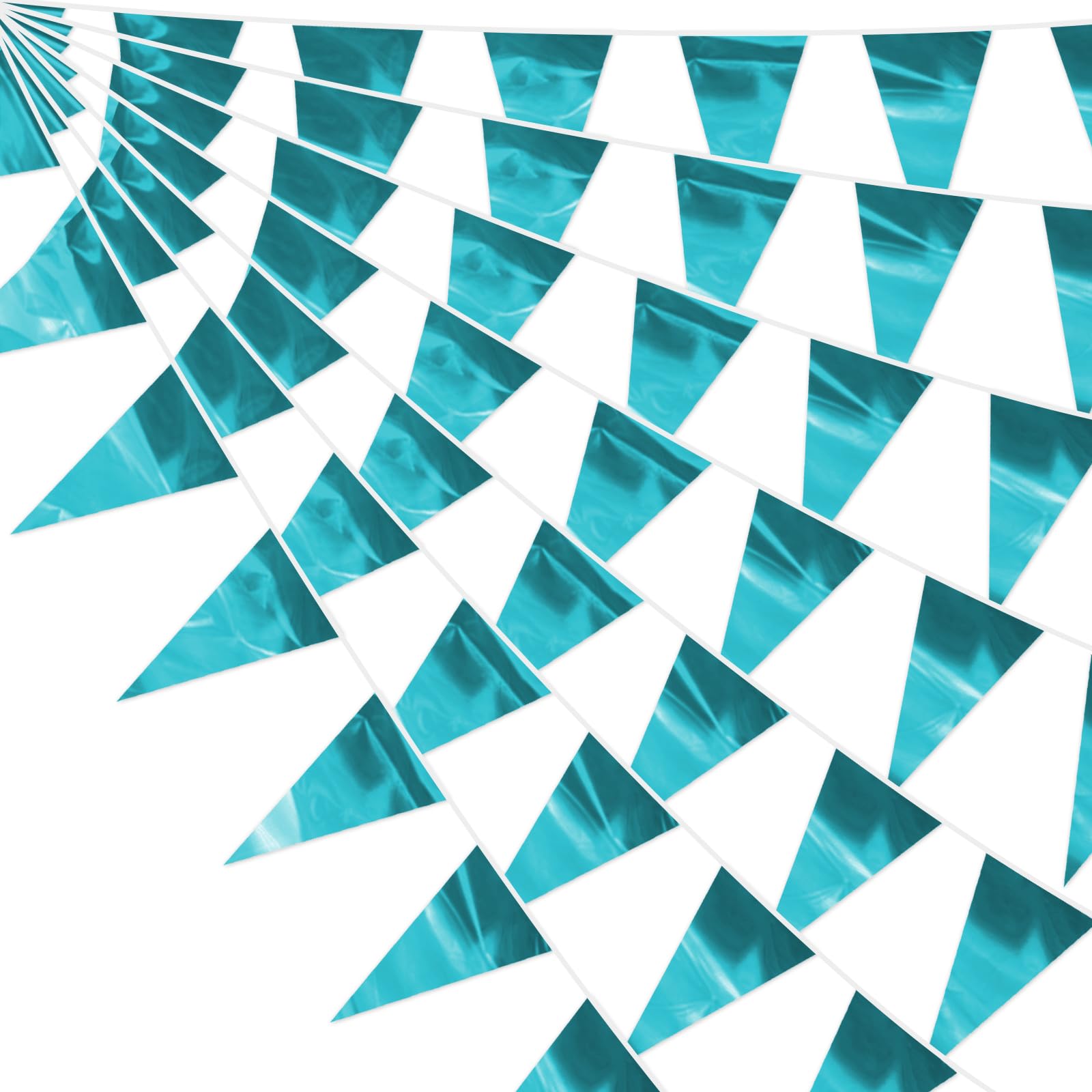 130FT LightBlue Glitter Triangle Pennant Banner Flag Metallic Bunting Fabric Garland for Christmas Graduation Wedding Engagement Anniversary Bachelorette Birthday Bridal Shower Valentine's Party Decor