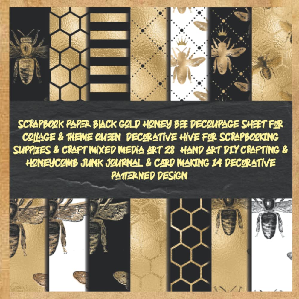 scrapbook paper black gold honey bee decoupage sheet for collage & theme queen decorative hive for scrapbooking supplies & craft mixed media art 28 ... & card making 14 decorative patterned design