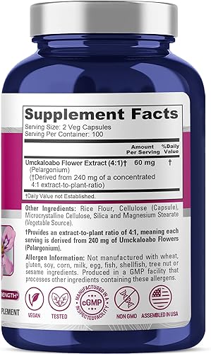 Miniatura 2 de NusaPure Umckaloabo 4:1 Extracto, 60 mg equivalente a 240 mg Veggie Caps 200 unidades (sin OMG, vegano)