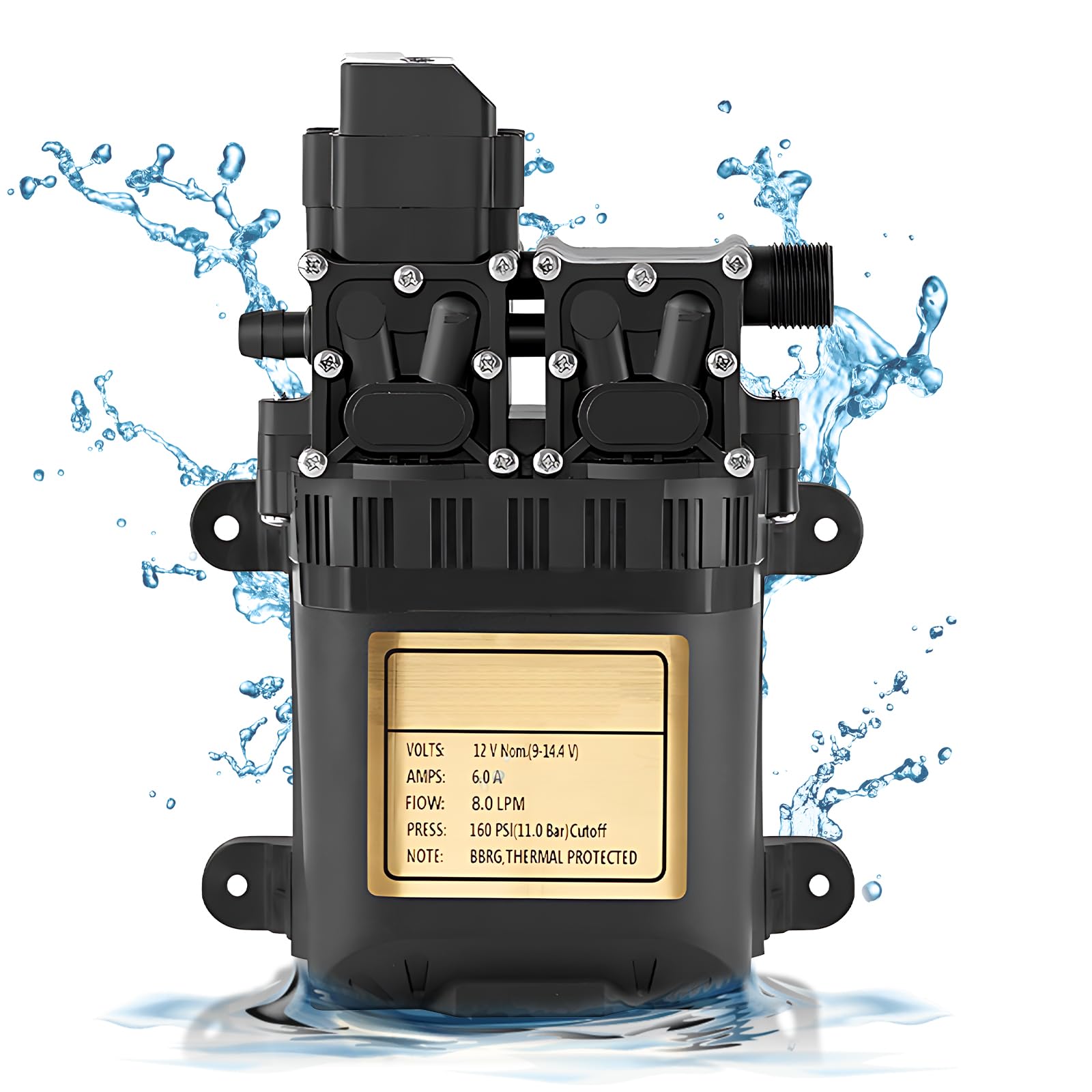 Pompe à eau portable 12V HUIOP à double moteur avec débit de 8 LPM