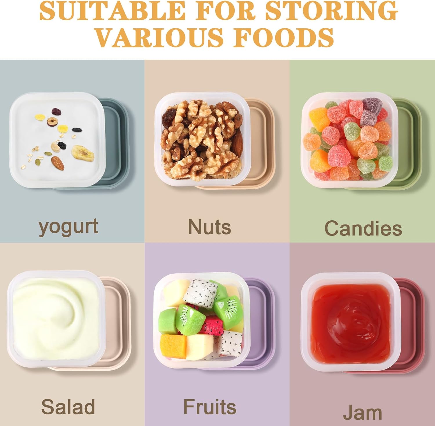 8 Pack 9 oz Silicone Snack Container for Kids, Reusable Silicone Food Storage Containers with Lid, Meal Prep Storage for Fruit, Kids Lunch Box for Travel, Home (Multicolor 8 Pack)