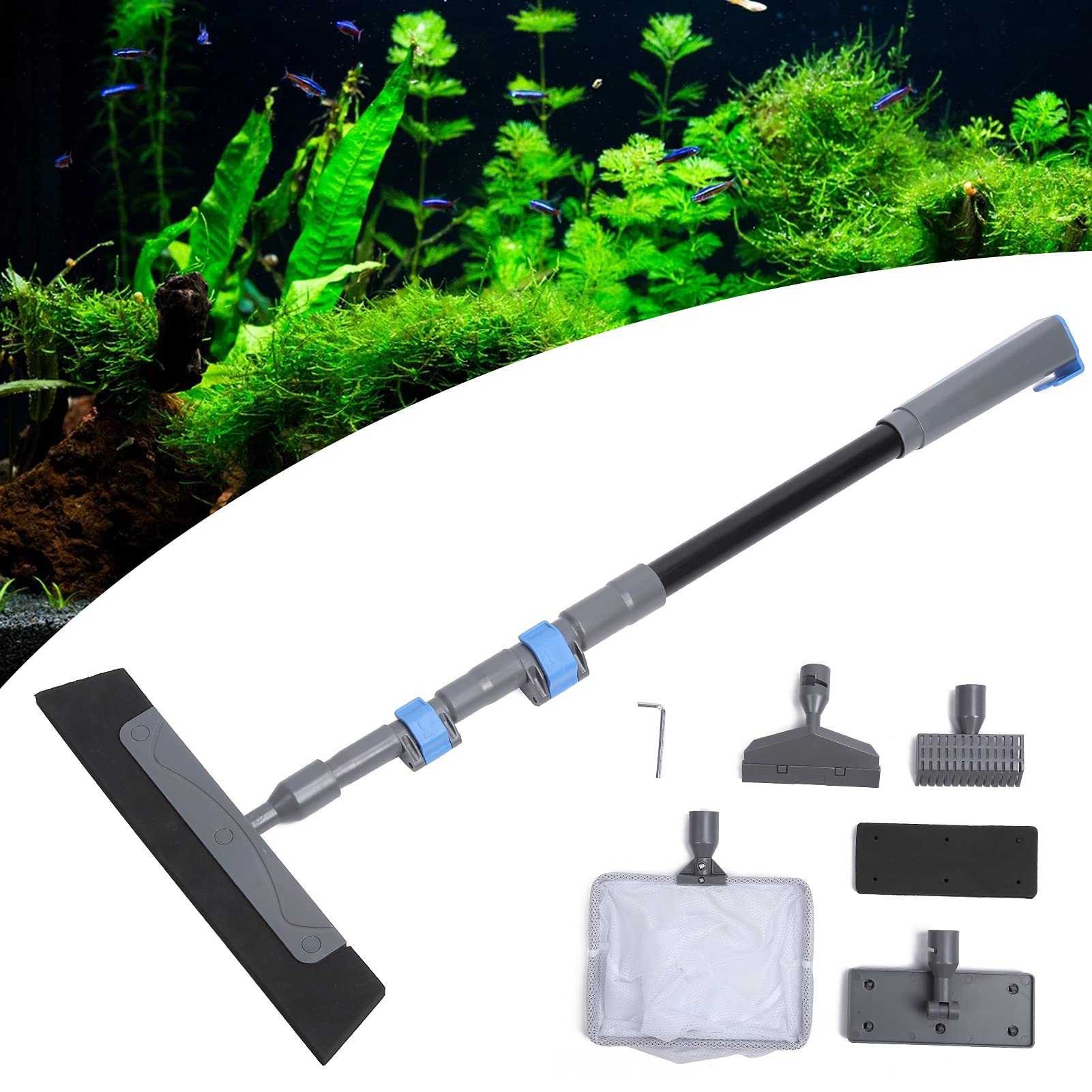 Cepillo 5 en 1 para pecera de Acuario, Kit de Herramientas de Limpieza Multiusos para peceras, Kit de Herramientas de Limpieza de Mango Largo, Cepillo de Limpieza de