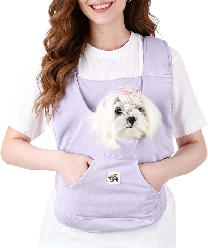 Mochila frontal para cães pequenos FLAdorepet com bolso e guia de segurança, Roxa