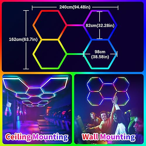 Miniatura 3 de Luces LED hexagonales RGB superbrillantes con aplicación y control remoto, 16 millones de colores y muchas escenas, sincronización de música, para