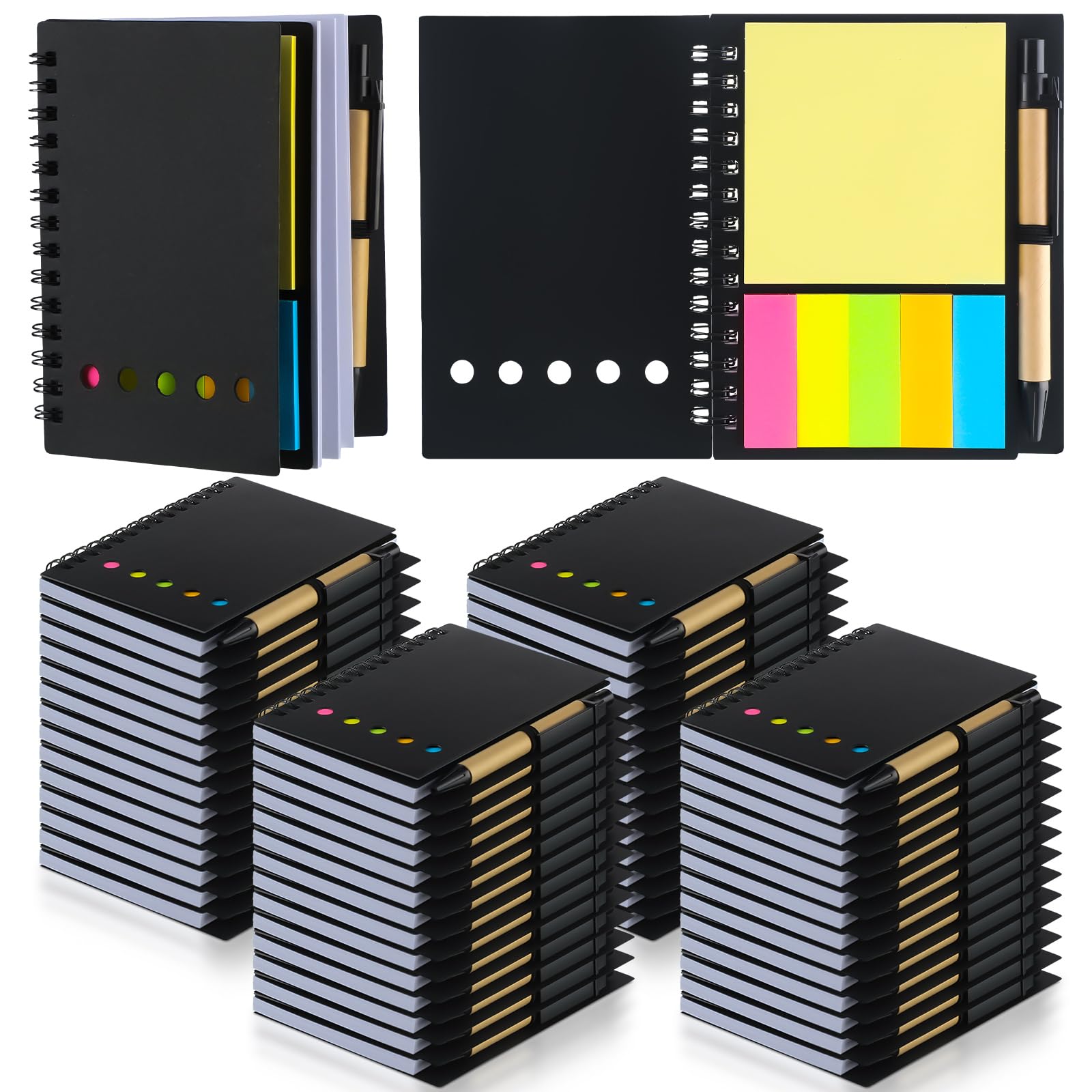 Qilery Confezione da 50 quaderni a spirale a righe, piccolo blocco note e penna, blocco note a righe, nero, tascabile, per ufficio, ufficio, scuola