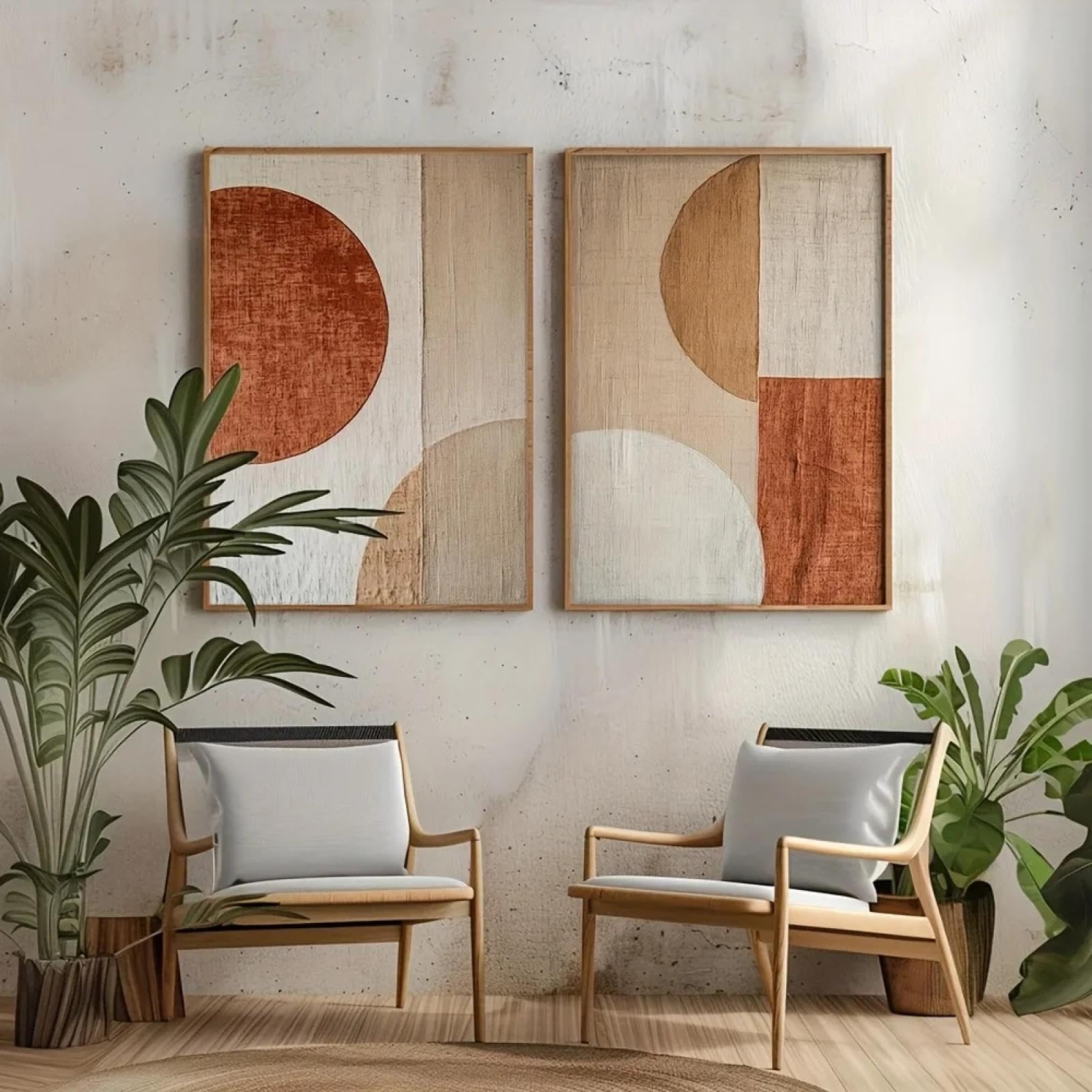 ZHUOYA Leinwanddruck Wandkunst, Moderne Poster, Wabi Sabi Abstrakte Wandkunst/Kunstwerk/Beige Wandkunst/Strukturierte Dekoration 60x90cmx2 Rahmenlos