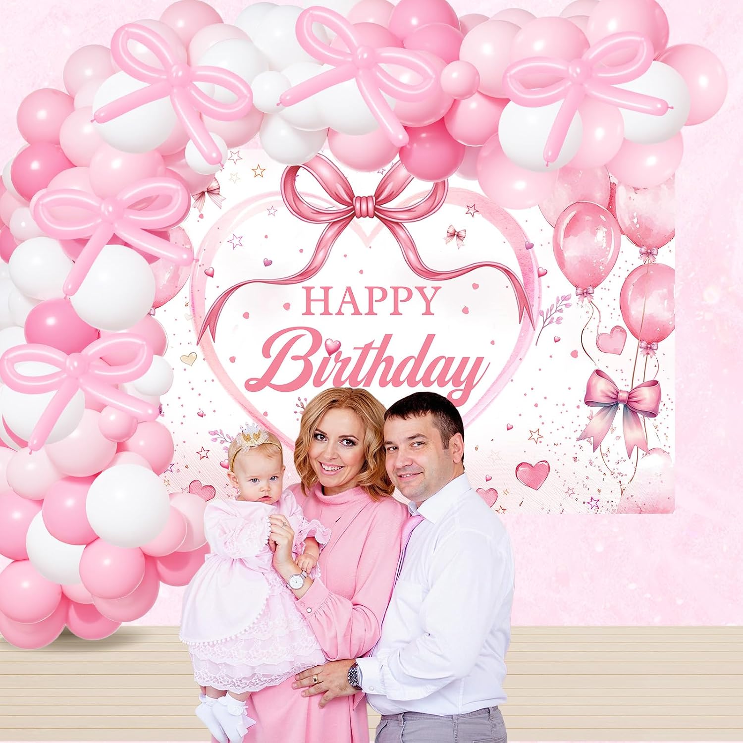 80Pcs Pink Bow Birthday Party Decorations, Coquette Birthday Decorations for Women Bow Theme Birthday Party Decor Pink Bow Balloon Bow Happy Birthday Banner Backdrop for Girls Baby Shower Supplies