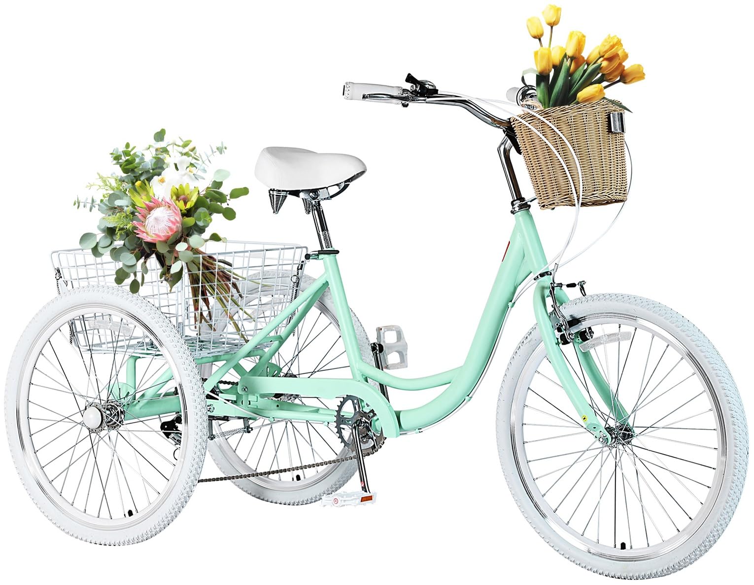 Adult Tricycles for Adults, 7 Speed Adult Trikes, 20/24/26 inch 3 Wheel Bike with Basket, Three-Wheeled Cruiser Bicycles for Women and Men, Without Fenders