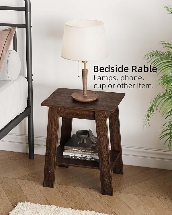 Farmhouse 2-Tier Storage End Table, Compact Side Table & Nightstand for Small Spaces, Easy Assembly Walnut Finish End Tables for Living Room, Bedroom, Entryway by PeakPursuit - Image 3