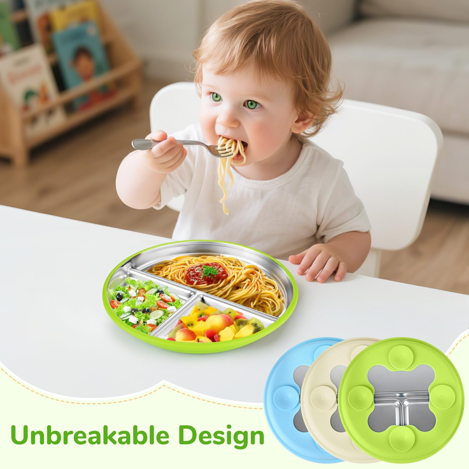 Assiette Bébé Mexgcom - Lot De 2 Assiettes Bébé En Silicone Avec Subdivisions Cuillères - Ventouse Anti-bascule - Sans BPA - Modèle Hibou - Lavable Au Lave-vaisselle