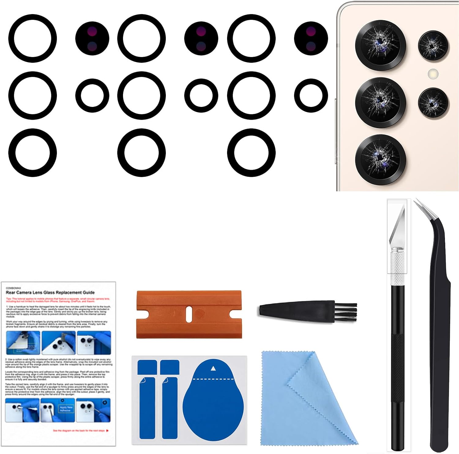 GREEN FUSION 3PCS Rear Camera Lens Glass Replacement Part Compatible with Galaxy S25 Ultra, with Tools & Instruction