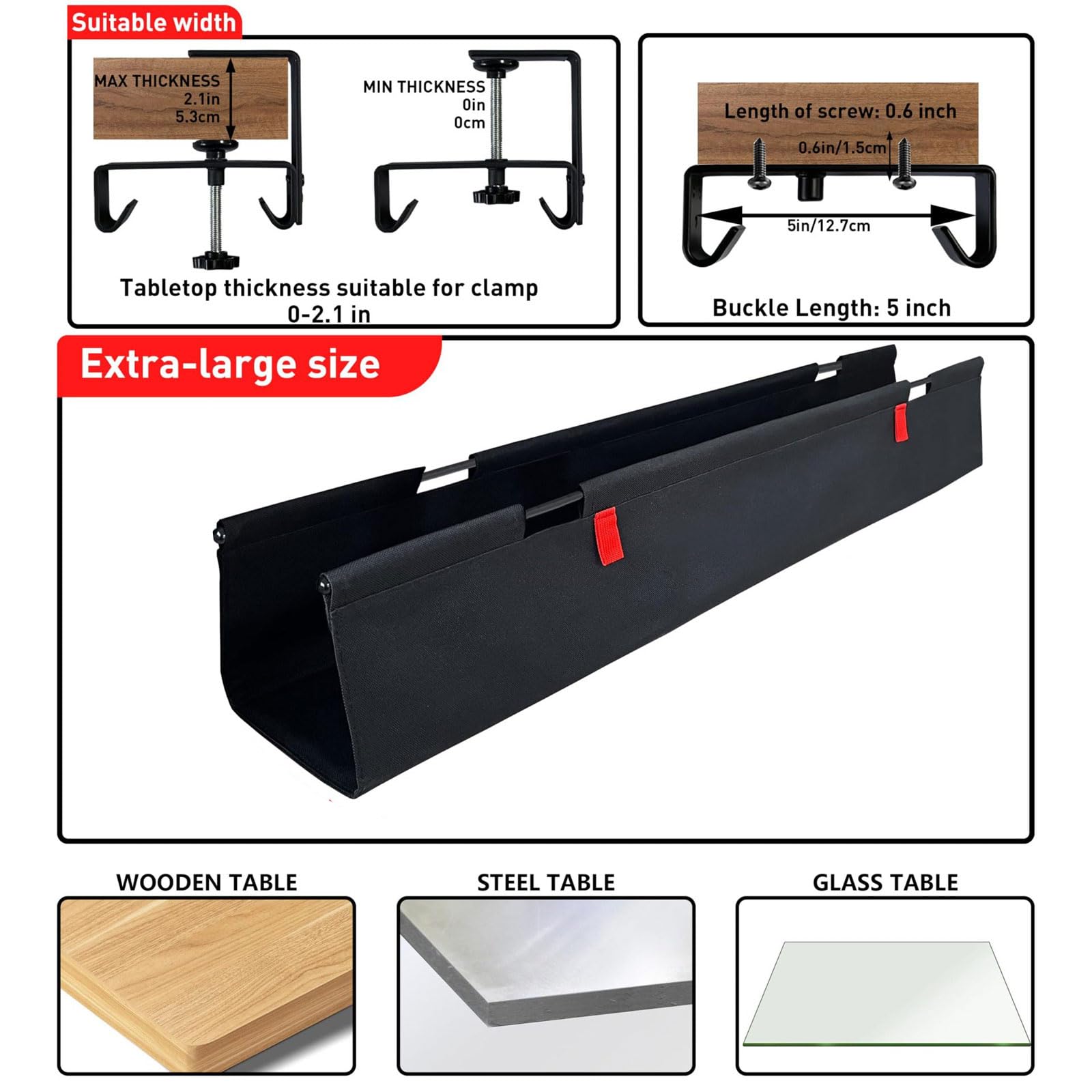 Grand plateau de rangement sous table de 90 cm pour ranger plusieurs câbles, chargeurs, multiprises
