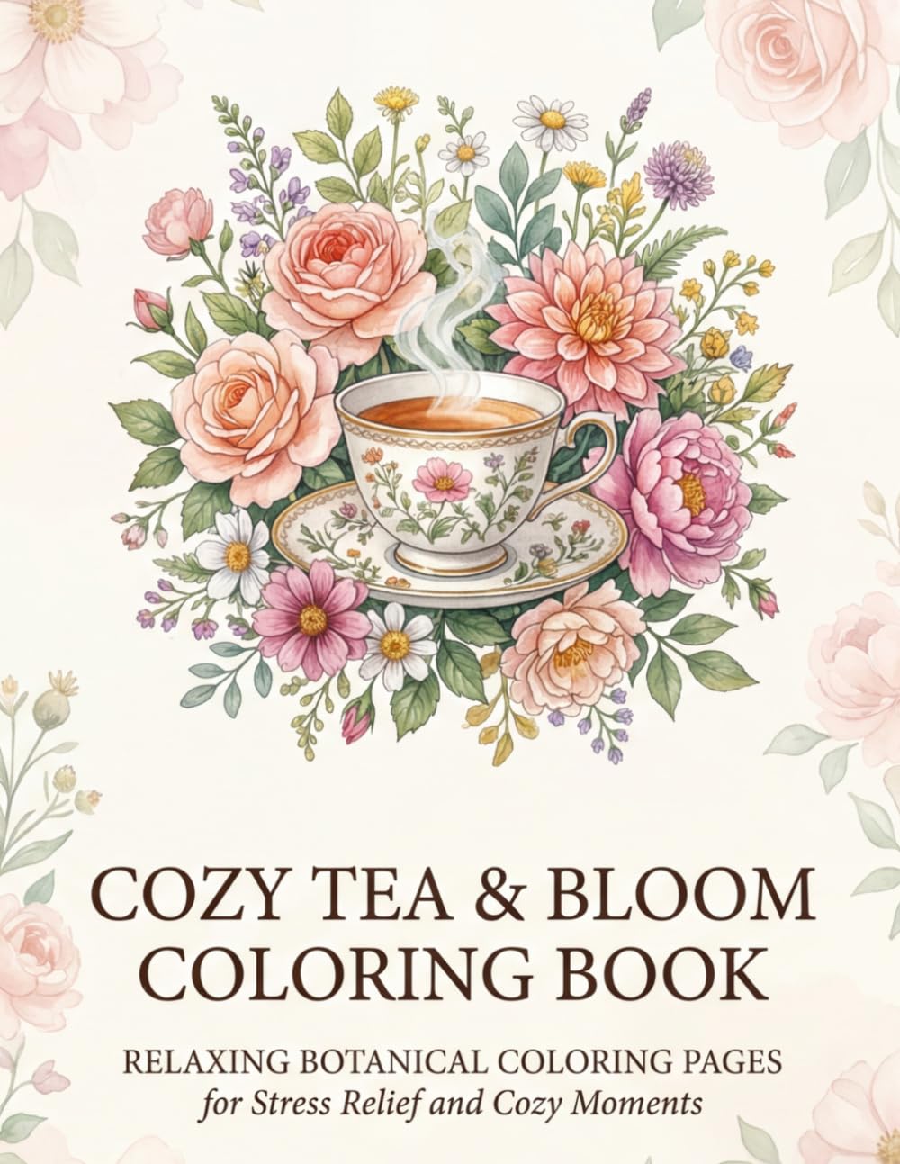 Cozy Tea & Bloom Coloring Book: Relaxing Botanical Coloring Pages for Stress Relief and Cozy Moments