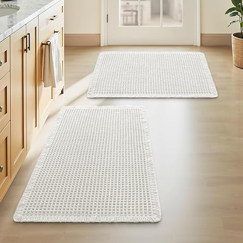 Miniatura 73 de Alfombra de pasillo de punto gofre mejorada súper absorbente antideslizante para suelo de baño, lavable a máquina, alfombra de pasillo de baño
