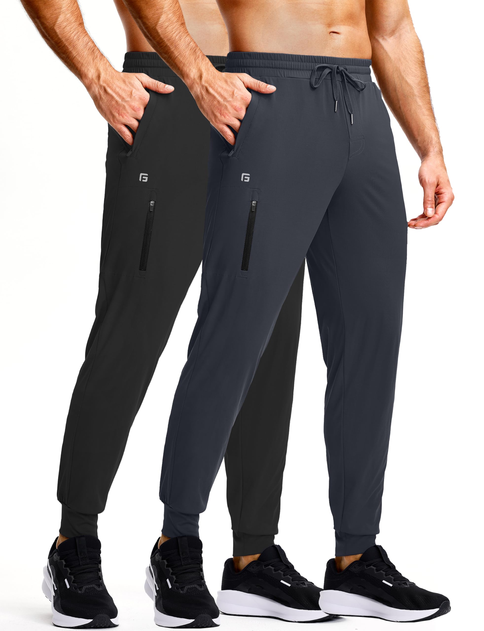 GGJ Mens Athletic Joggers with Zipper Pockets Stretch Tapered Running Sweatpants Gym Jogging Workout Pants for Men