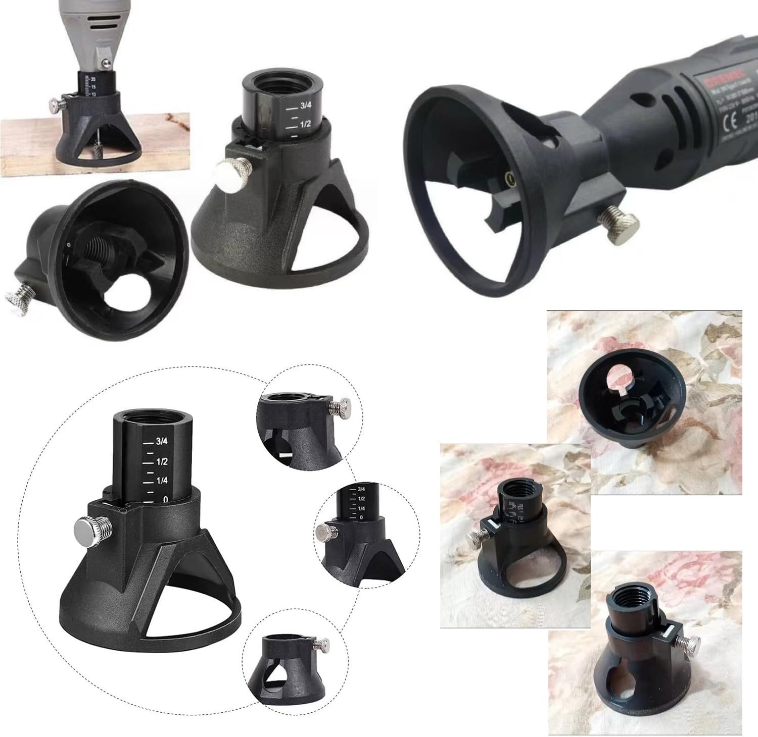 2 Pack Rotary Tool Guide Router Attachement Locator Positioner with Depth Gauge for Cutting Carving Engraving Grinding Milling Cutter Electric Drill Bits Routering Tool Project Woodworking