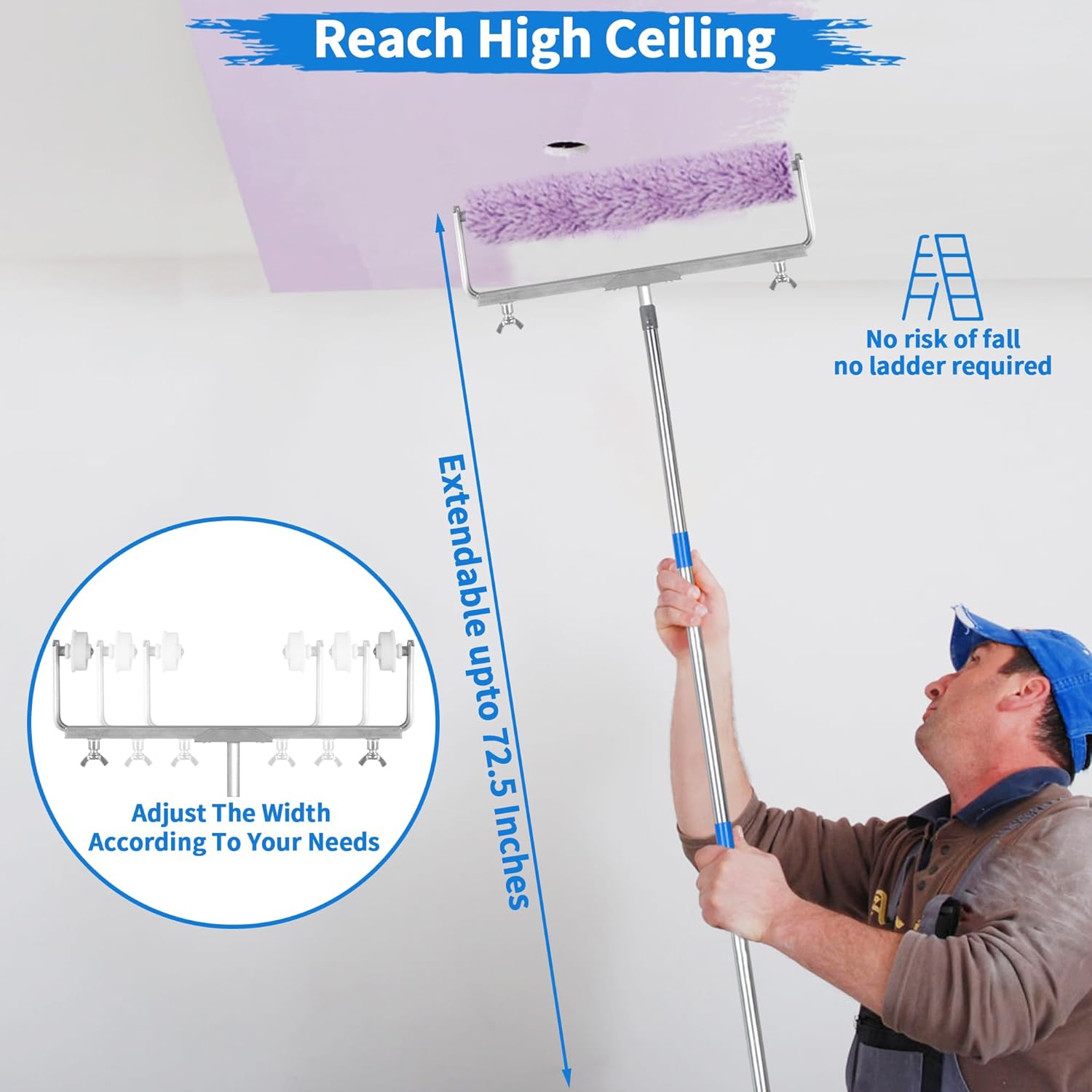 12 Pcs Large Paint Roller Kit,12-18" Adjustable Roller Frame & Thickened Extendable 1-5 Ft Steel Pole Paint Roller Set,18" Paint Roller Sleeves 23.6'' Paint Roller Tray for Wall Ceiling