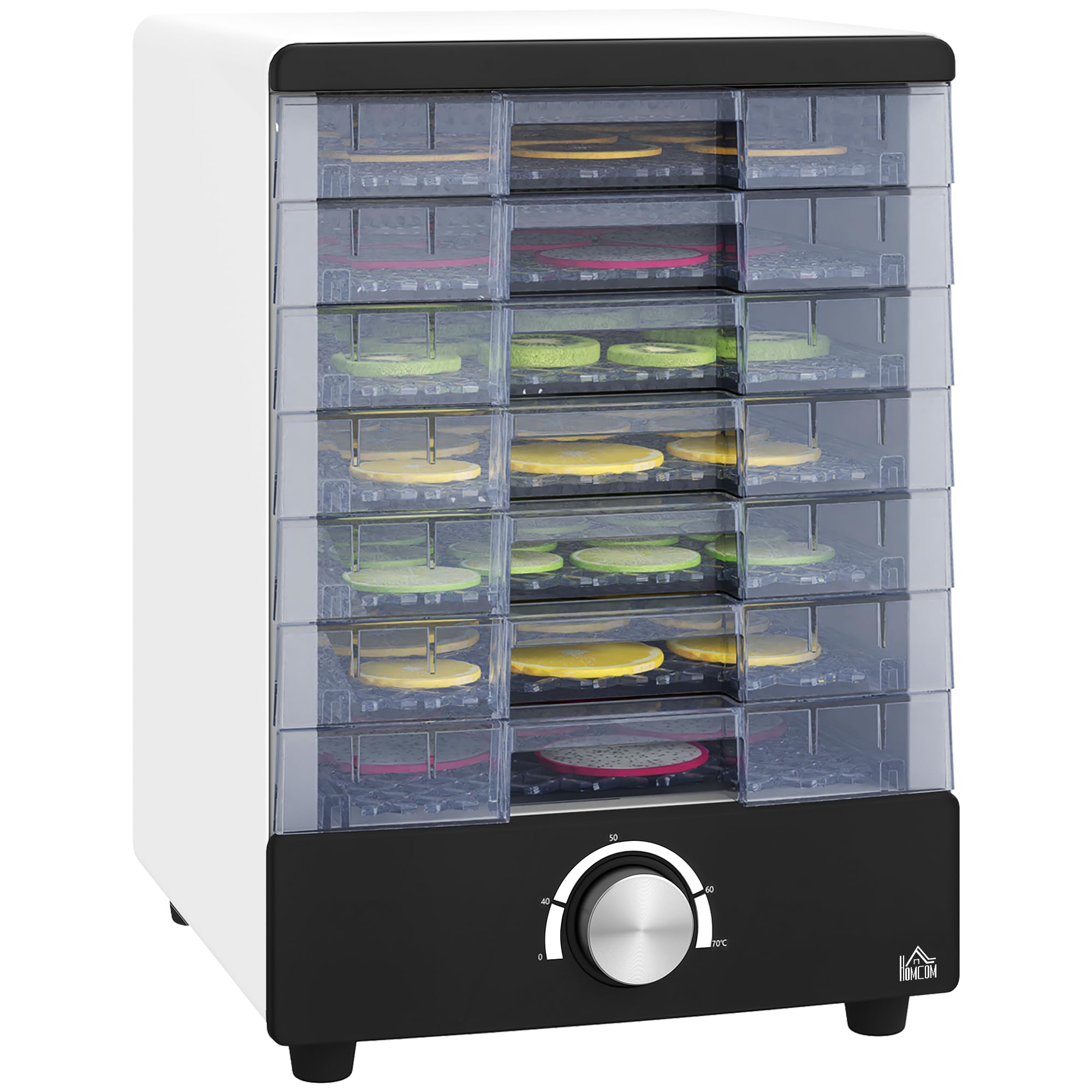 HOMCOM Deshidratador de Alimentos 350W con 7 Bandejas Temperatura Regulable 40-70 ℃ Deshidratadora para Frutas Verduras y Golosinas para Mascotas Blanco