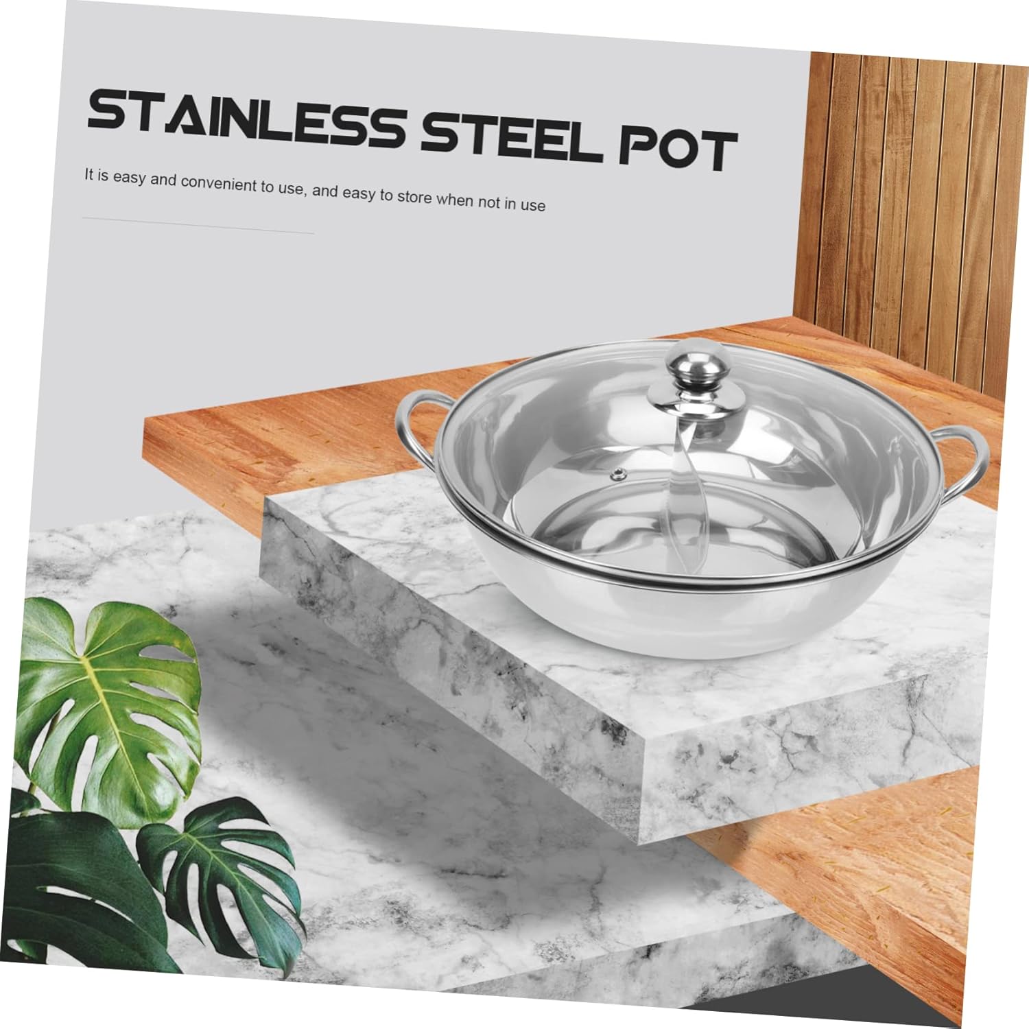 Happyyami Stainless Steel Double Flavor Hot Pot Divider Set Thickened Dual Compartment Cooking Pot Handles for Home Use