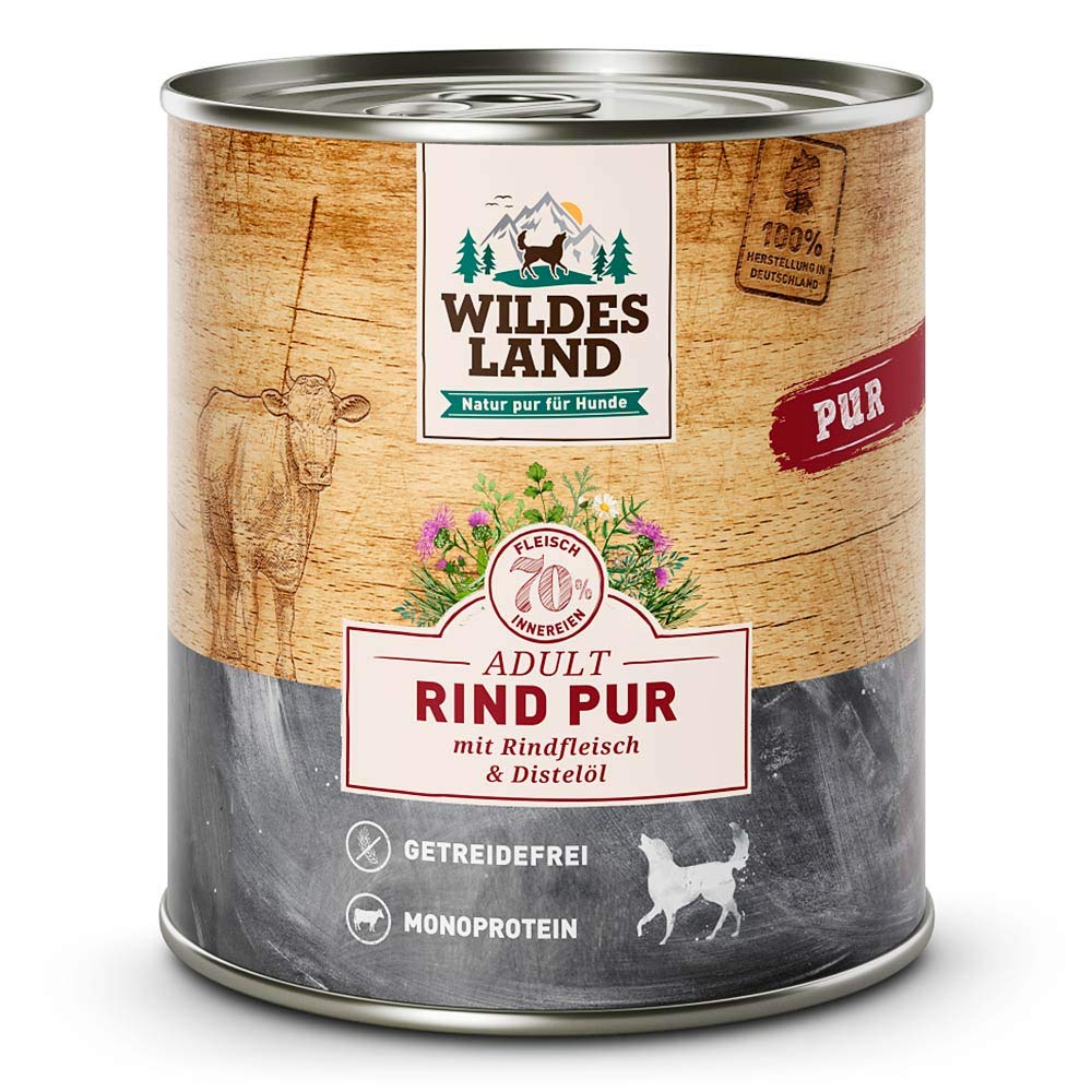 WILDES LAND – Wild | Nassfutter mit extra hohem Fleischanteil und natürlichen Zutaten für ausgewachsene Hunde. Alleinfutter ohne Zusatzstoffe in der Dose | 6x800g Wild