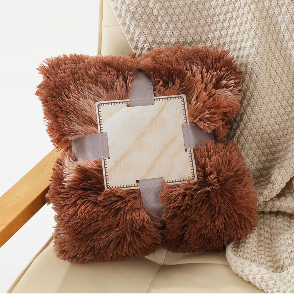 ENEN Manta Sofa/Cama Pelo Largo - Manta Pequeña de Peluche, Manta Cubre Sofa Invierno Reversible con Piel Sintética Suave y Polar con Microfibra Extra Suave (Marrón,80x120cm)