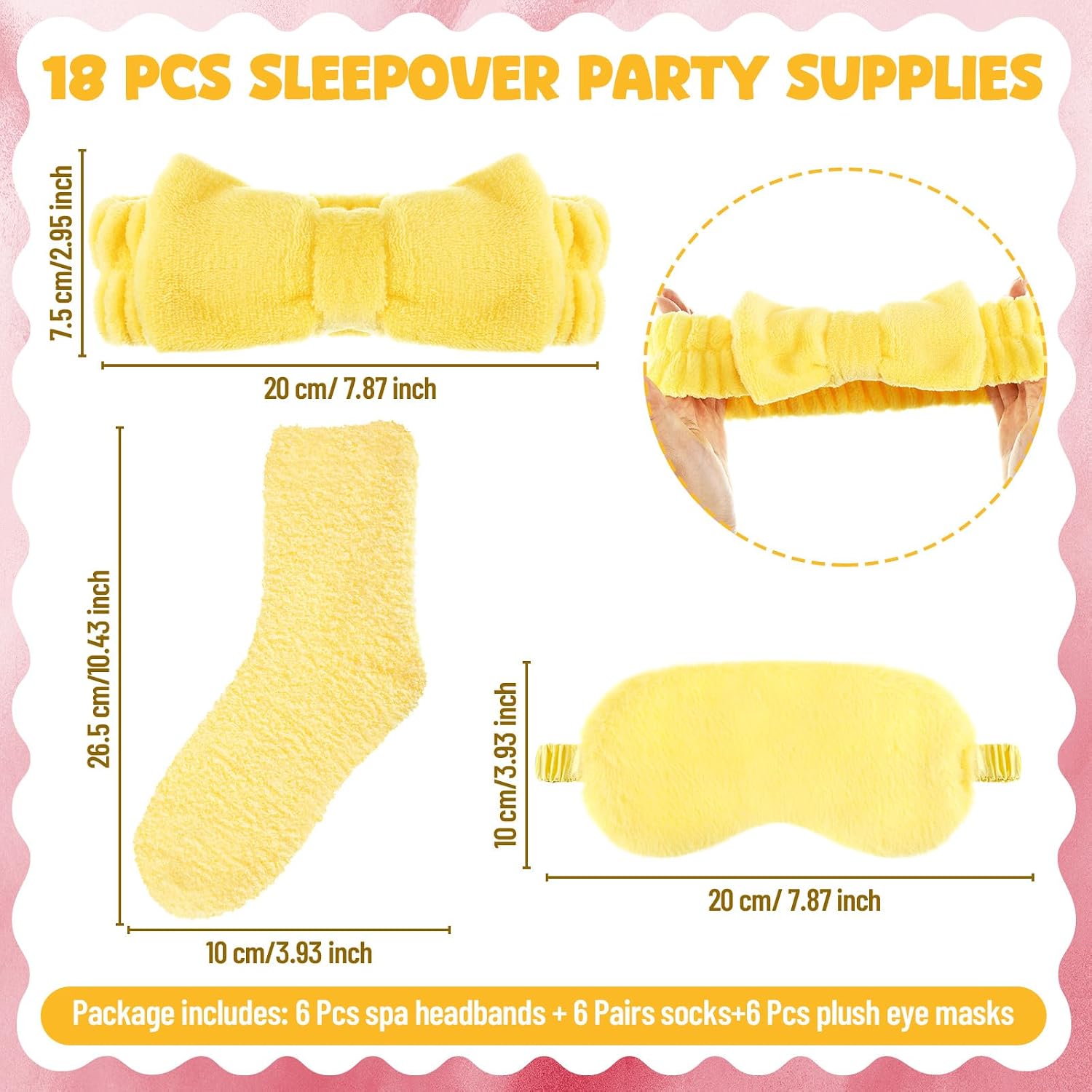 18 Pcs Spa Sleepover Party Supplies Bulk for Women Headbands Plush Eye Masks Fuzzy Socks for Slumber Party Favor Gifts