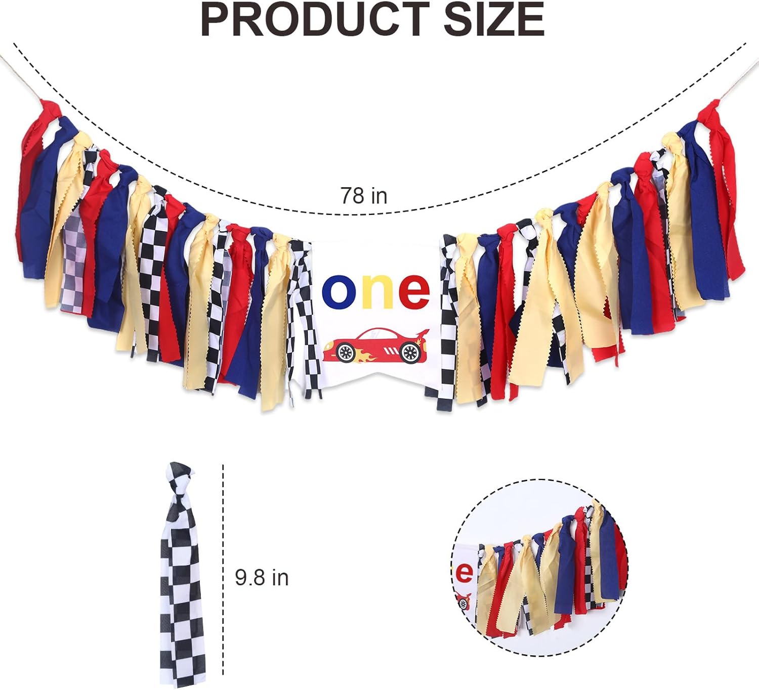 Racing Number One High Chair Banner, Fast One Birthday Decorations for Boys, High Chair Banner First Lap Around The Track Race Car Birthday Party Decorations for Boy With Black and White Checkered - Image 2