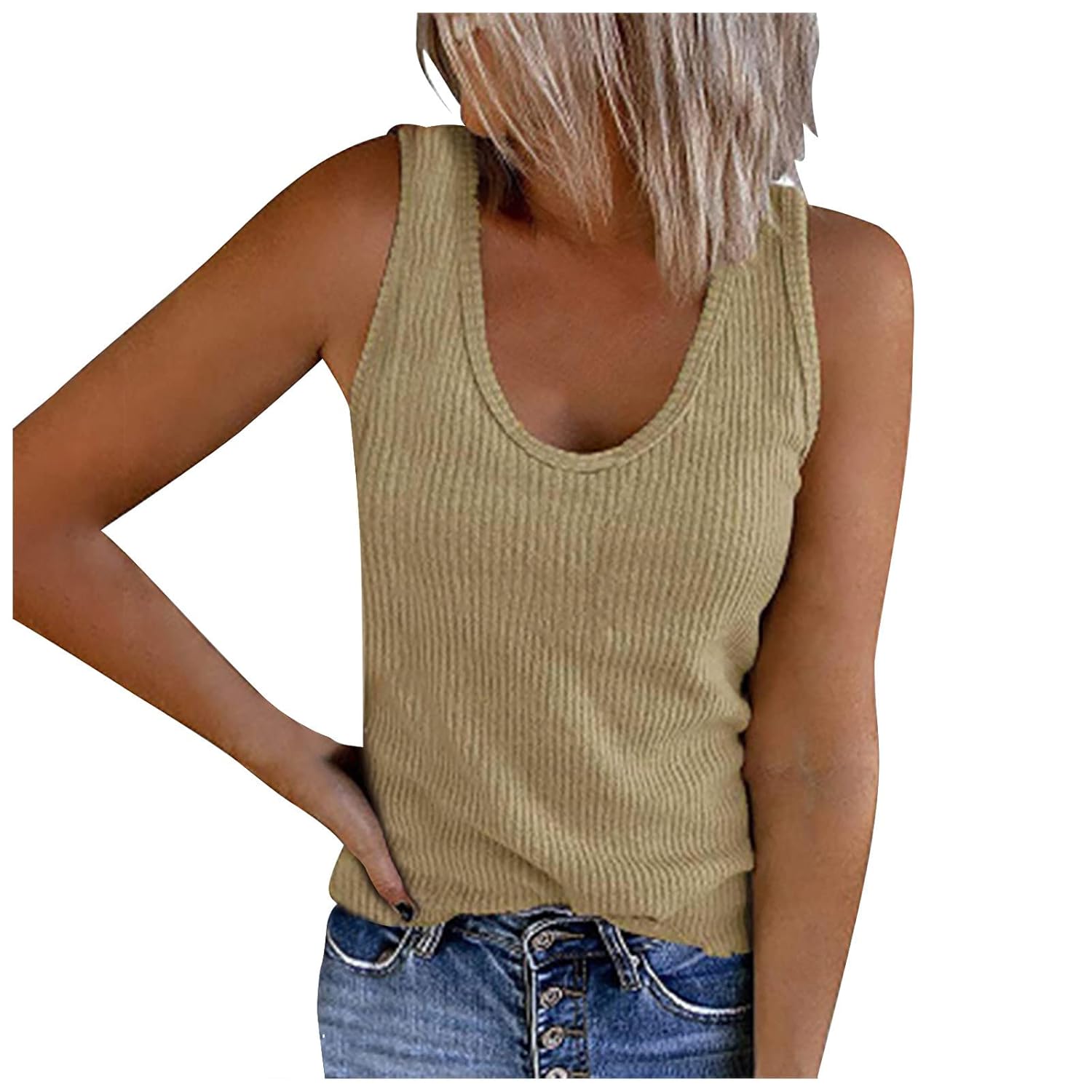 Tank Tops for Women Sleeveless Plain Casual Comfortable Fit Shirt Low Cut Slim Crop U-Neck Clothing T-Shirt 2025