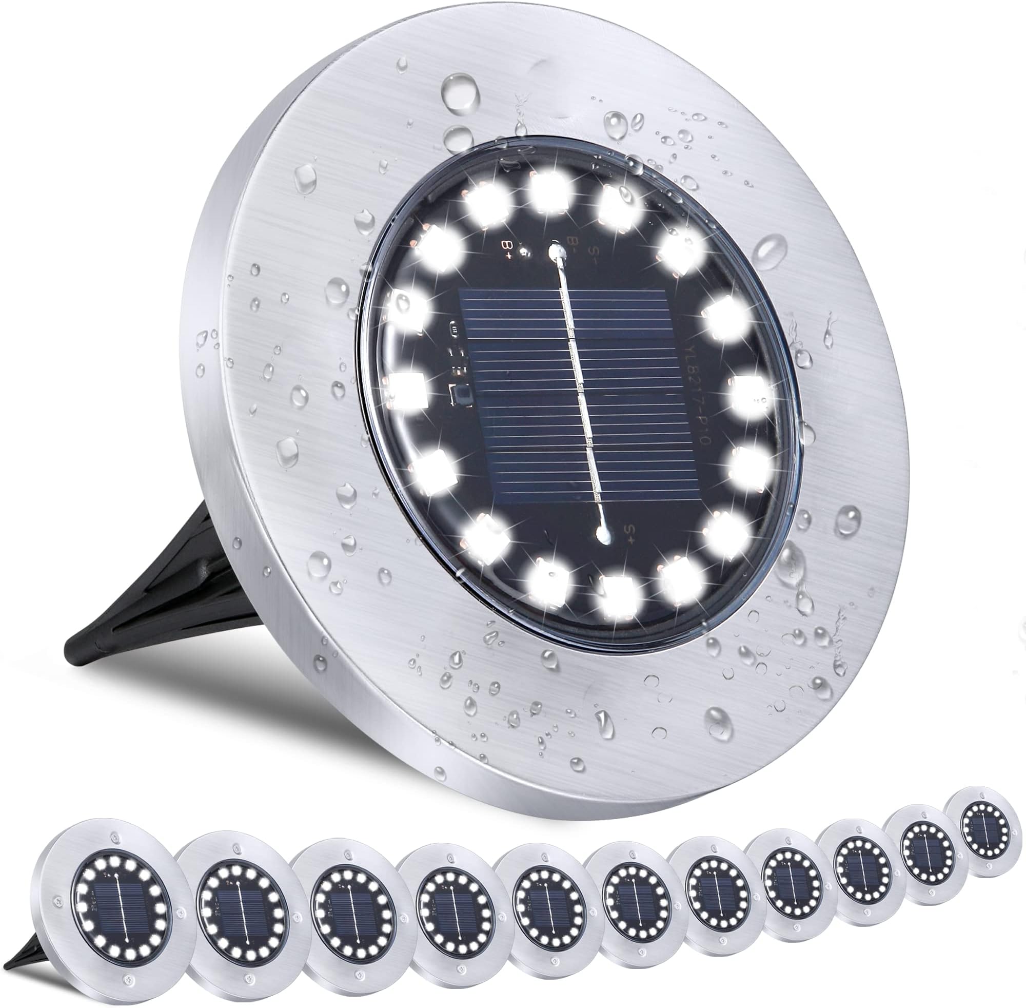 Solar Ground Lights-Waterproof Solar Lights Outdoor Garden- Solarr Disk Light-Upgraded 16LED Bright in-Ground Light-Landscape Lighting for Pathway, Yard, Lawn, Patio, Walkway (12 Pack White Light)