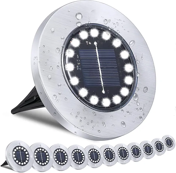 Solar Ground Lights-Waterproof Solar Lights Outdoor Garden- Solarr Disk Light-Upgraded 16LED Bright in-Ground Light-Landscape Lighting for Pathway, Yard, Lawn, Patio, Walkway (12 Pack White Light)