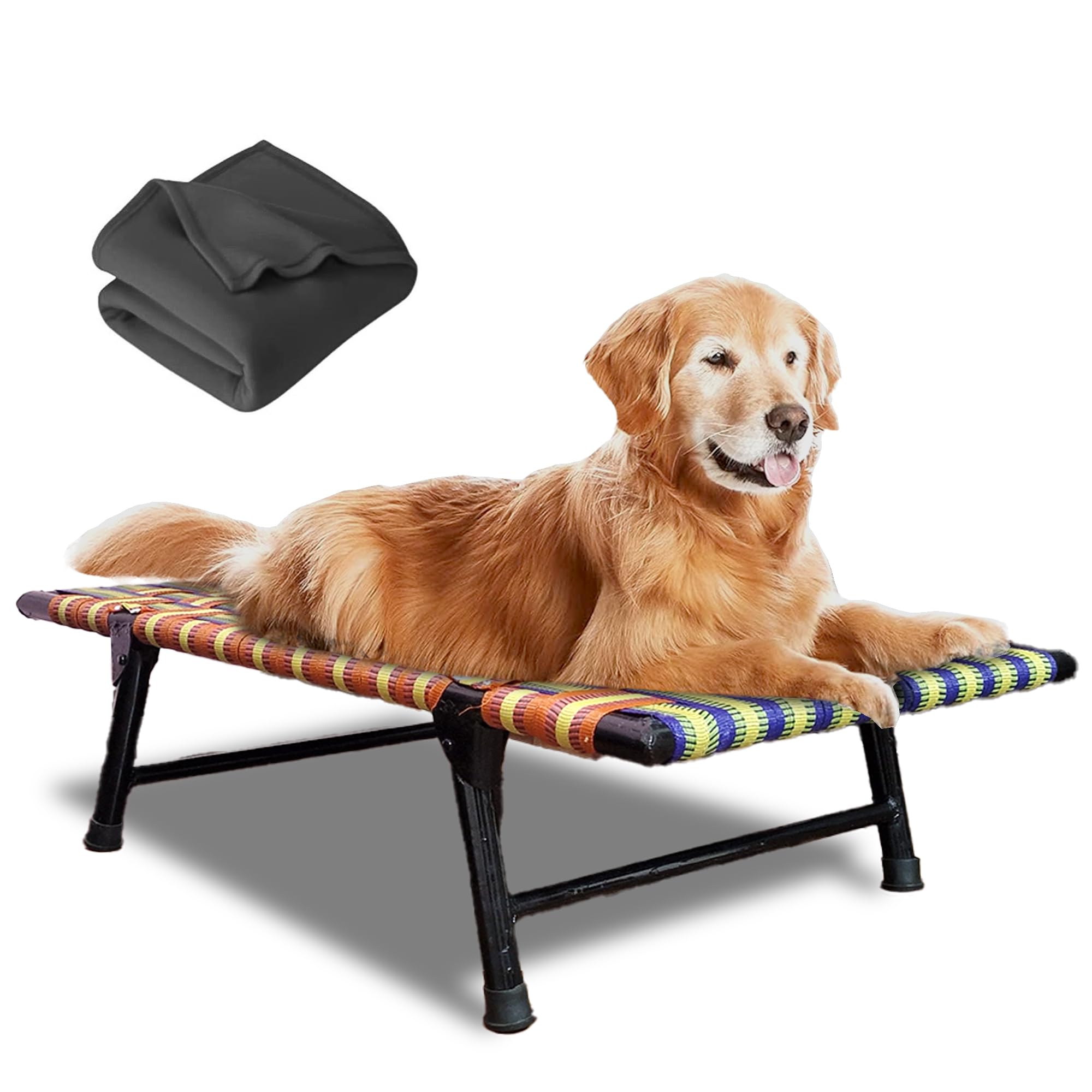 PETSAPIENS Folding Dog Bed Small Size and Medium Size with Towel (36x24x8 Inch) I Nylon Cooling Summer Bed for Dog I Elevated Dog Bed I Dog mat for Sleeping I Antislip and Waterproof | Multicolor (B0D6NM7R1F) Amazon Price History, Amazon Price Tracker
