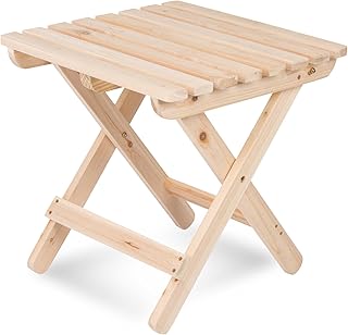Shine Company Square Wooden Folding Solid Wood Side Table, Outdoor Adirondack Small Patio Table, Natural