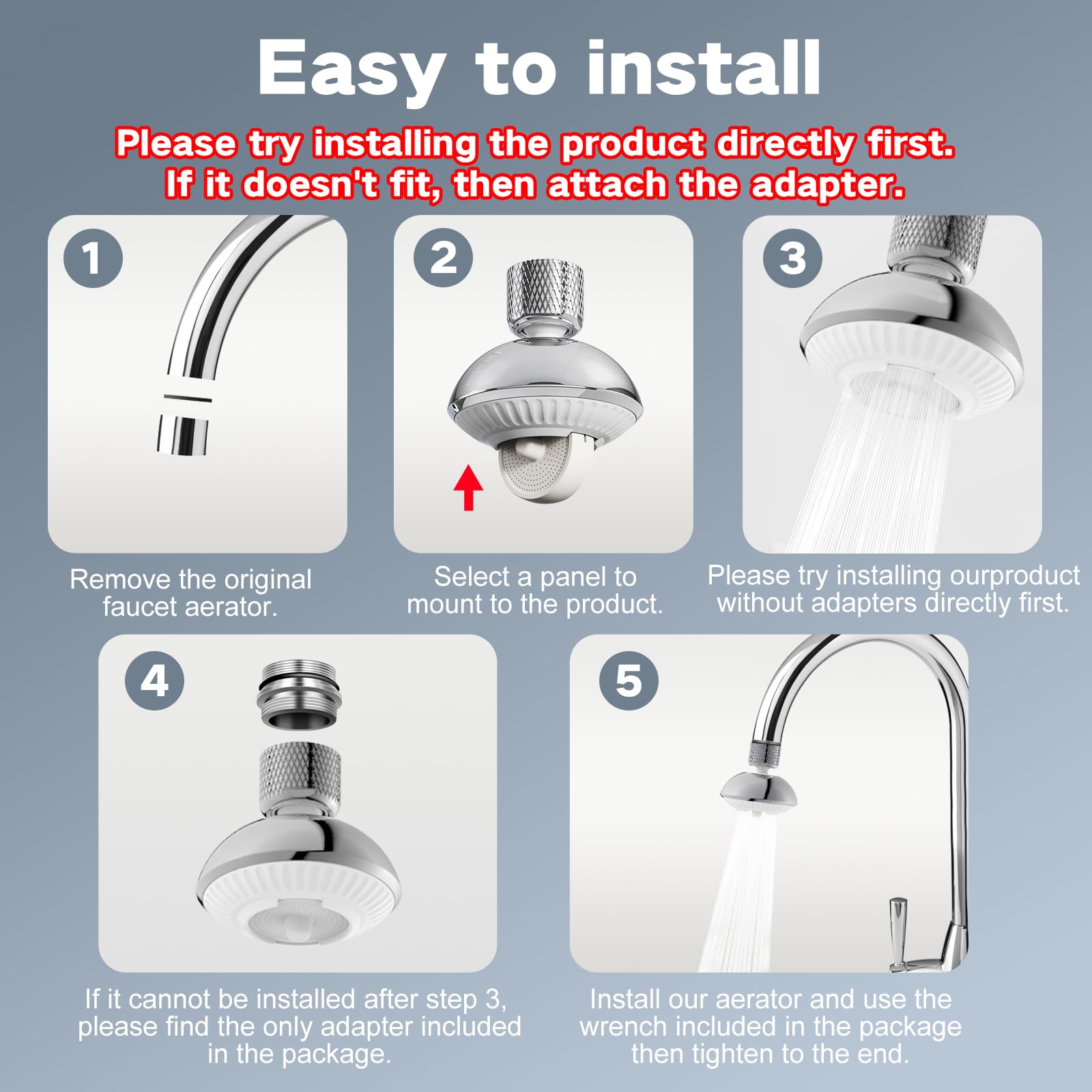 UFO Series Wide Spray Area Anti-Splash 360° Rotatable Kitchen Faucet Aerator, 3 Modes Kitchen Faucet Head Replacement, Faucet Extender & Sink Sprayer Attachment with 55/64'' Female Thread — view 7