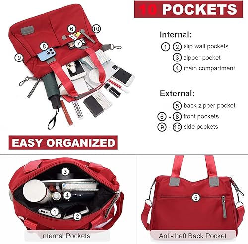 Miniatura 5 de Bolso de mano ligero, floral, con asa superior con múltiples bolsillos de nailon para el trabajo, resistente al agua, bolsa para viajes, de hombro