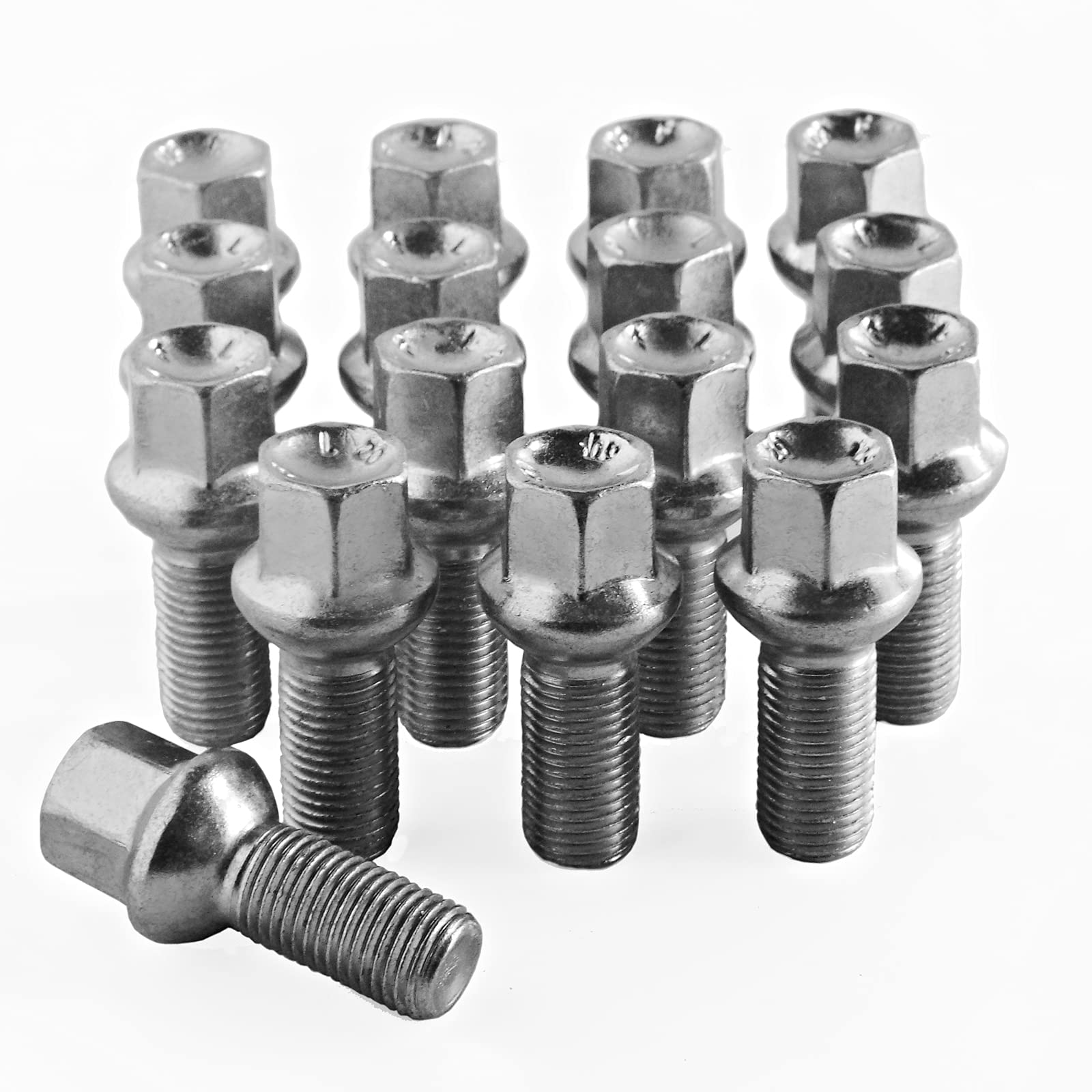 BITS4REASONS - NEW MODEL E TECH COMPATIBLE WITH VW AUDI SEAT SKODA BENTLEY O/E QUALITY WHEEL BOLT SET (16PCS) M14 x 1.5 x 28 17X R13 -SILVER