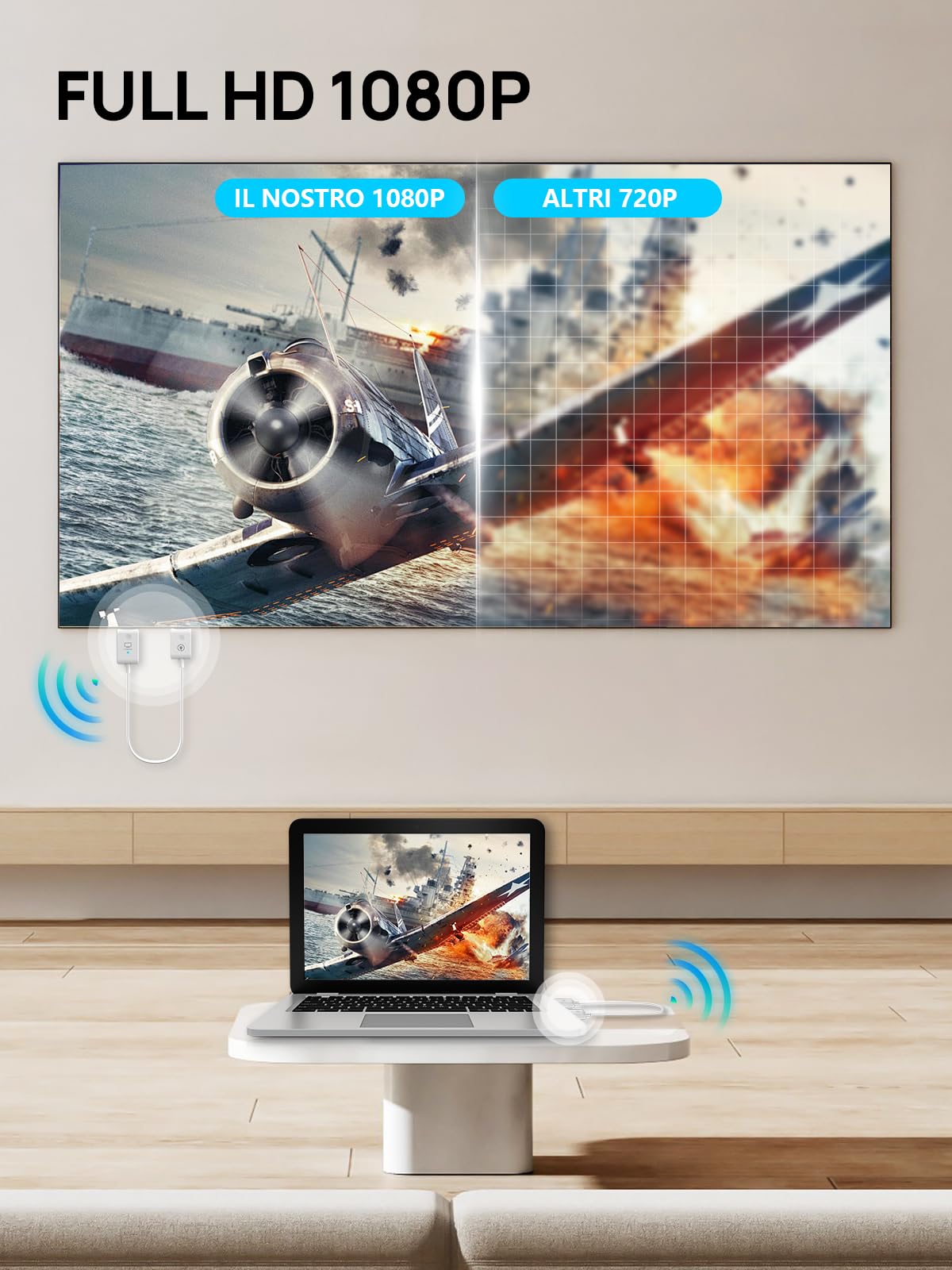 Moman HDMI Wireless Transmitter and Receiver Extender CS6 Trasmettitore HDMI Wireless 1080P HD File Video Proiezione 50m/164FT 5Ghz per Monitor Computer HDTV Fotocamera Laptop Proiettore