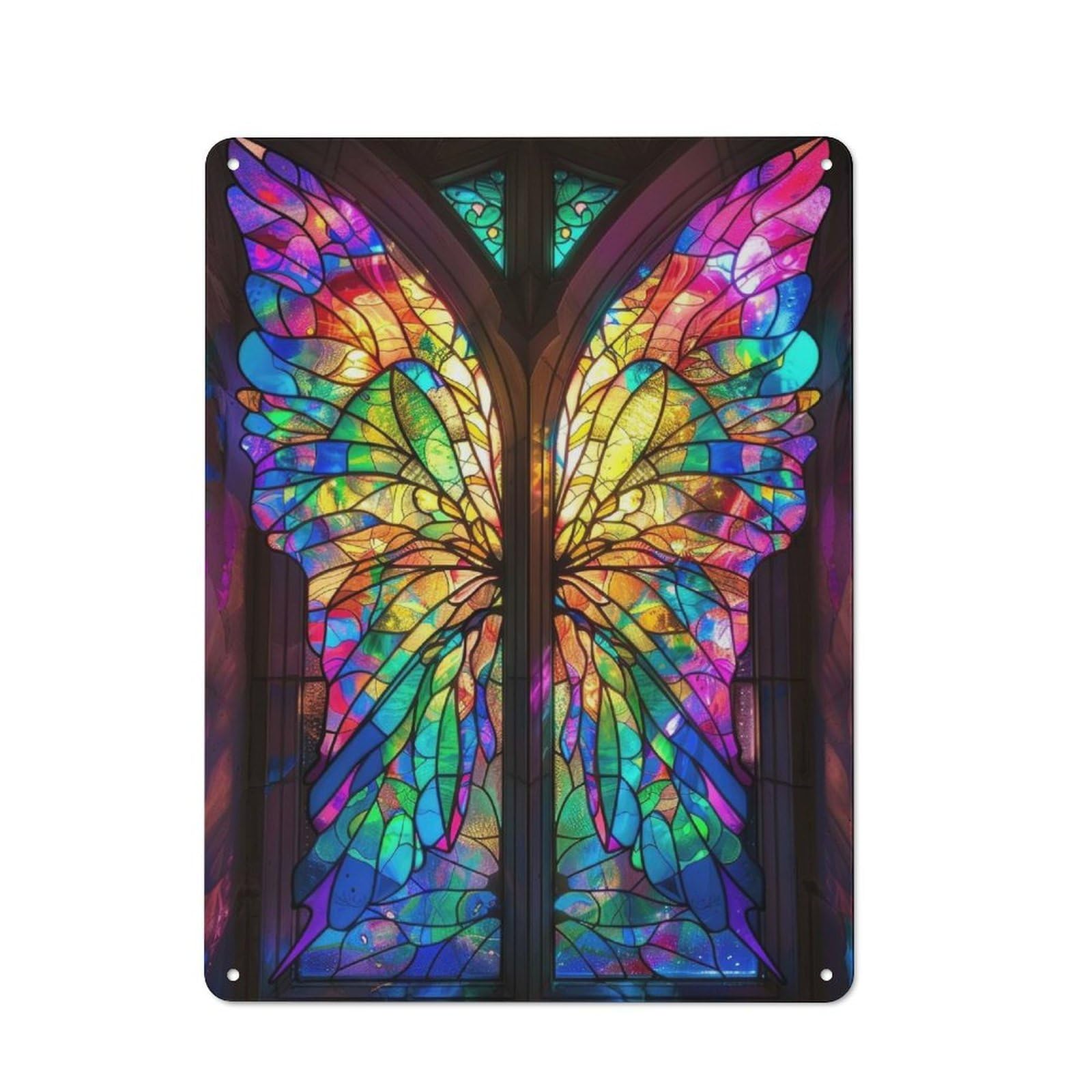 Junmoney Stained Glass Fairy Wings For Café Or Restaurant, Vintage Metal Sign 40X30cm, For Vintage Wall Decor Fans, For Cafés, Pubs And Restaurants