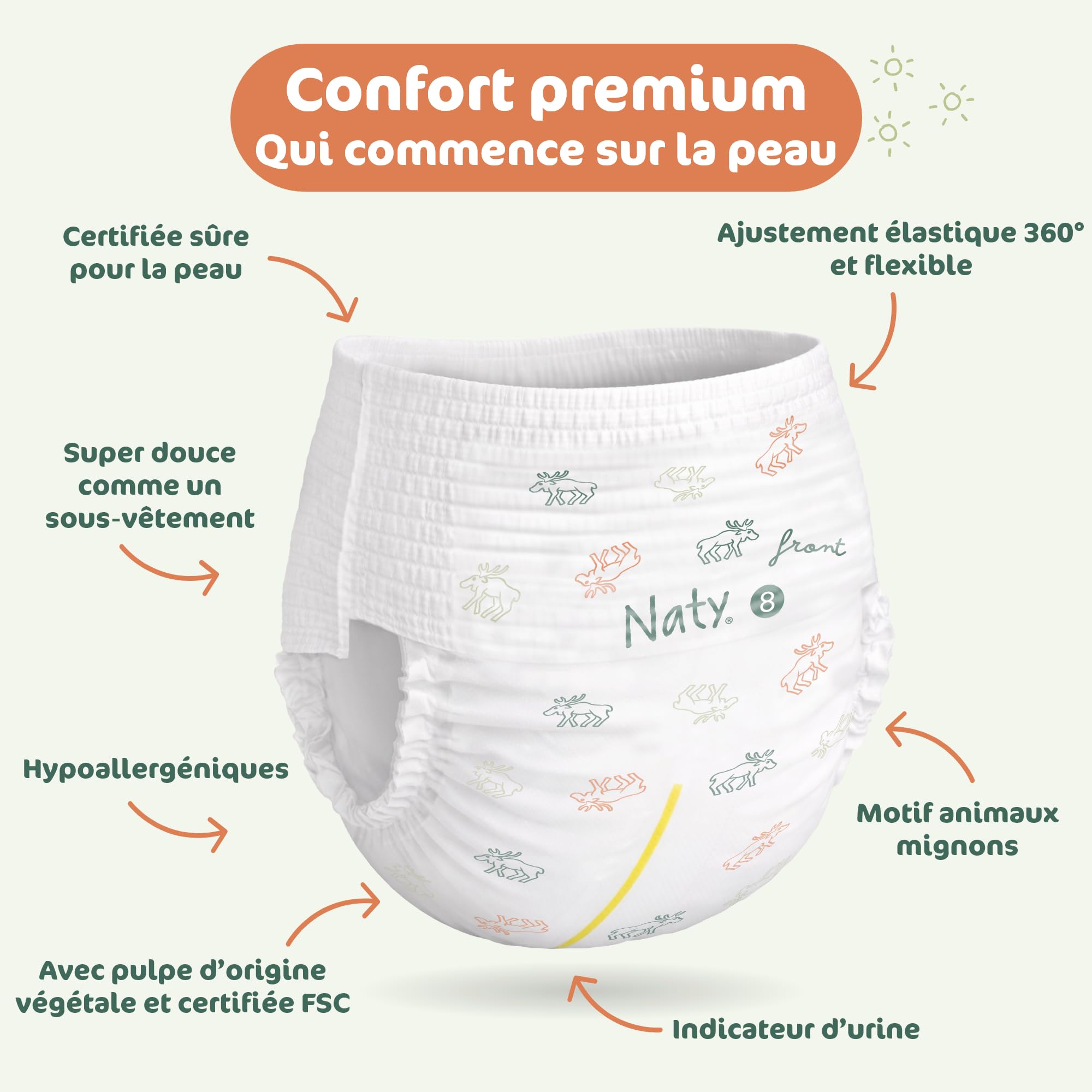Naty FreeMovers Couches-Culottes, Taille 8 (17+ kg), 60 unités | Pour Peaux Sensibles, Pants Hypoallergéniques, Absorbantes, Protection Anti-Fuites jusqu'à 12h, Sans Parfum, Confort Stretch