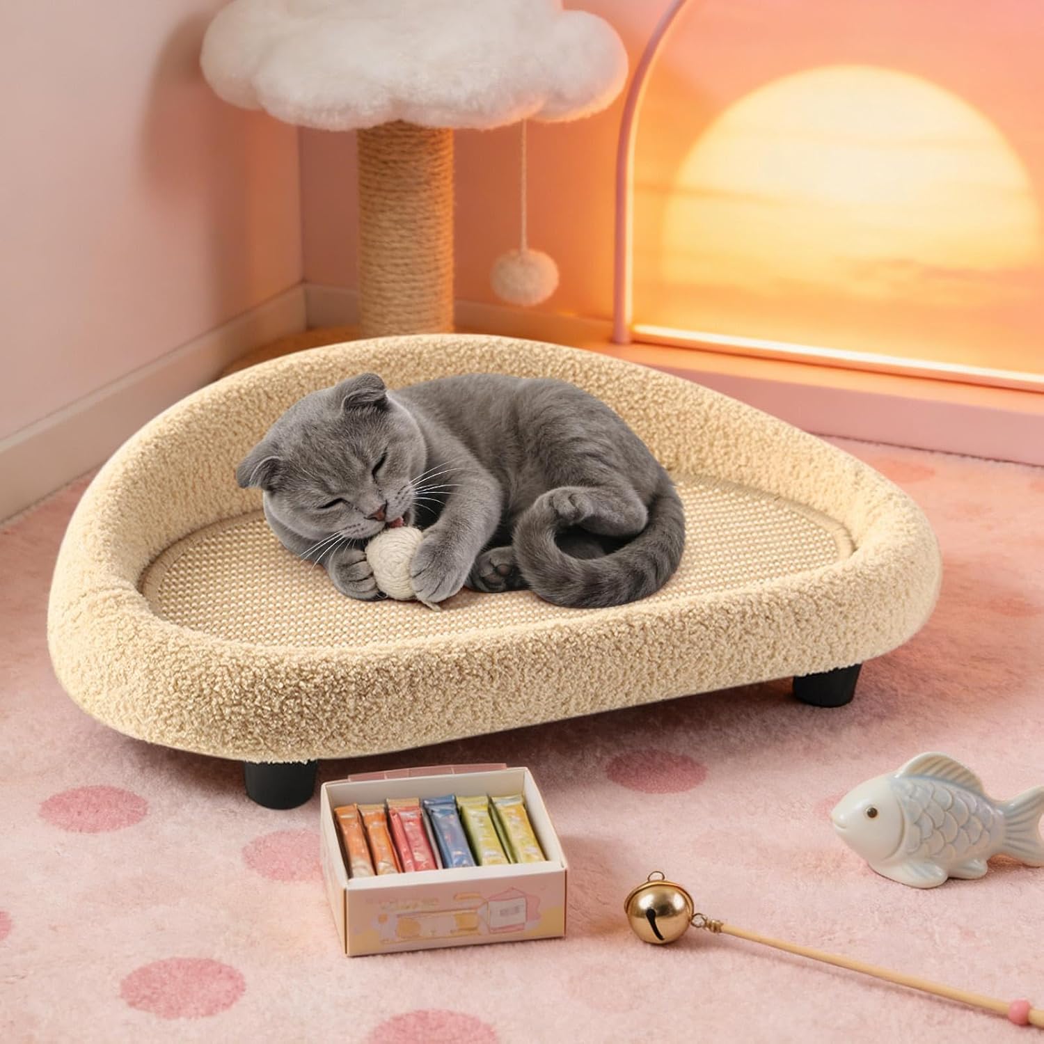 Cat Scratcher Lounge, Sisal Large Lounge Bed, Scratching Board Couch, for Home Living Room Apartment Dorm Patio Balcony Porch Corner