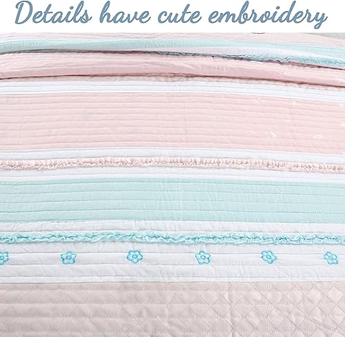 Miniatura 3 de Cozy Line Home Fashions Juego de ropa de cama reversible de 100 % algodón con volantes color rosa claro, colcha (dulce, individual - 2 piezas)