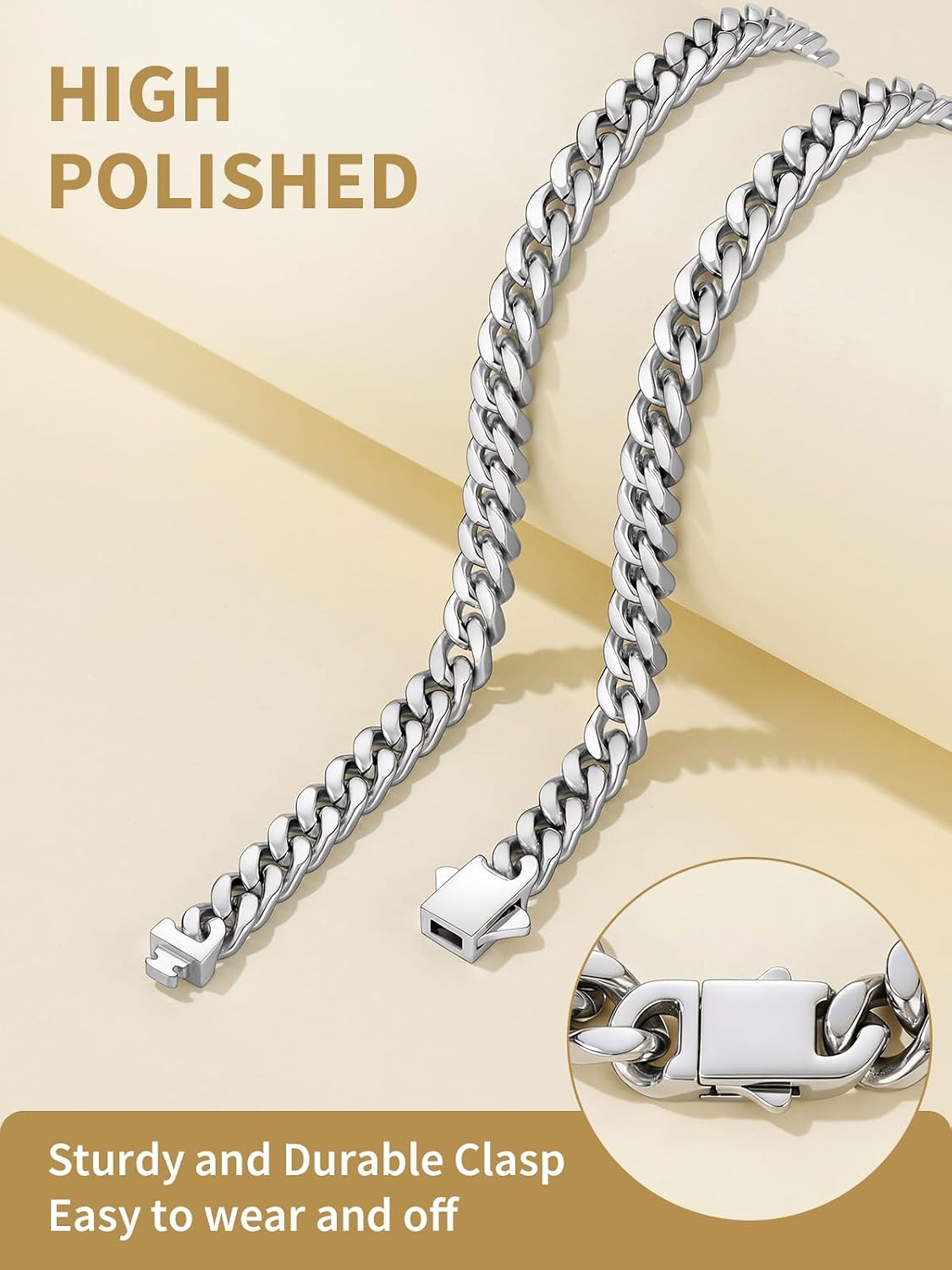 FindChic Cuban Link Chain Necklace for Women Men, Silver/Gold Plated Stainless Steel Solid Miami Curb Chain Hip Hop Punk Statement Jewelry, 5/12/14mm Width, 16/18/20 Inch Length, with Gift Box