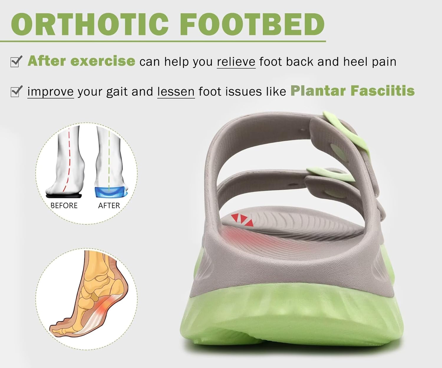 KuaiLu Womens Recovery Sandals With Comfortable Plantar Fasciitis Arch Support, Orthotic Adjustable Thick Cushion Sport Slides Reduces Stress on Feet, Joints & Back Post-Exercise - Image 4