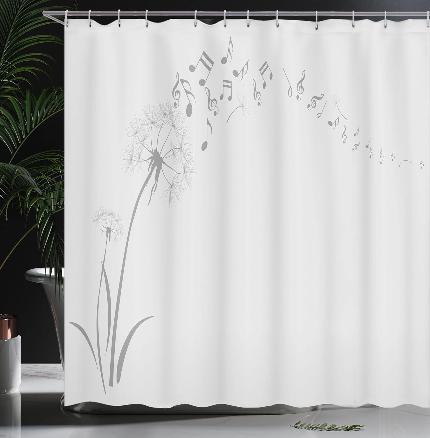 Ambesonne Music Shower Curtain, Flying Dandelions Notes Summer Spring Meadow Silhouette Softness Simple Print, Cloth Fabric Bathroom Decor Set with Hooks, 69" W x 70" L, Pale Grey
