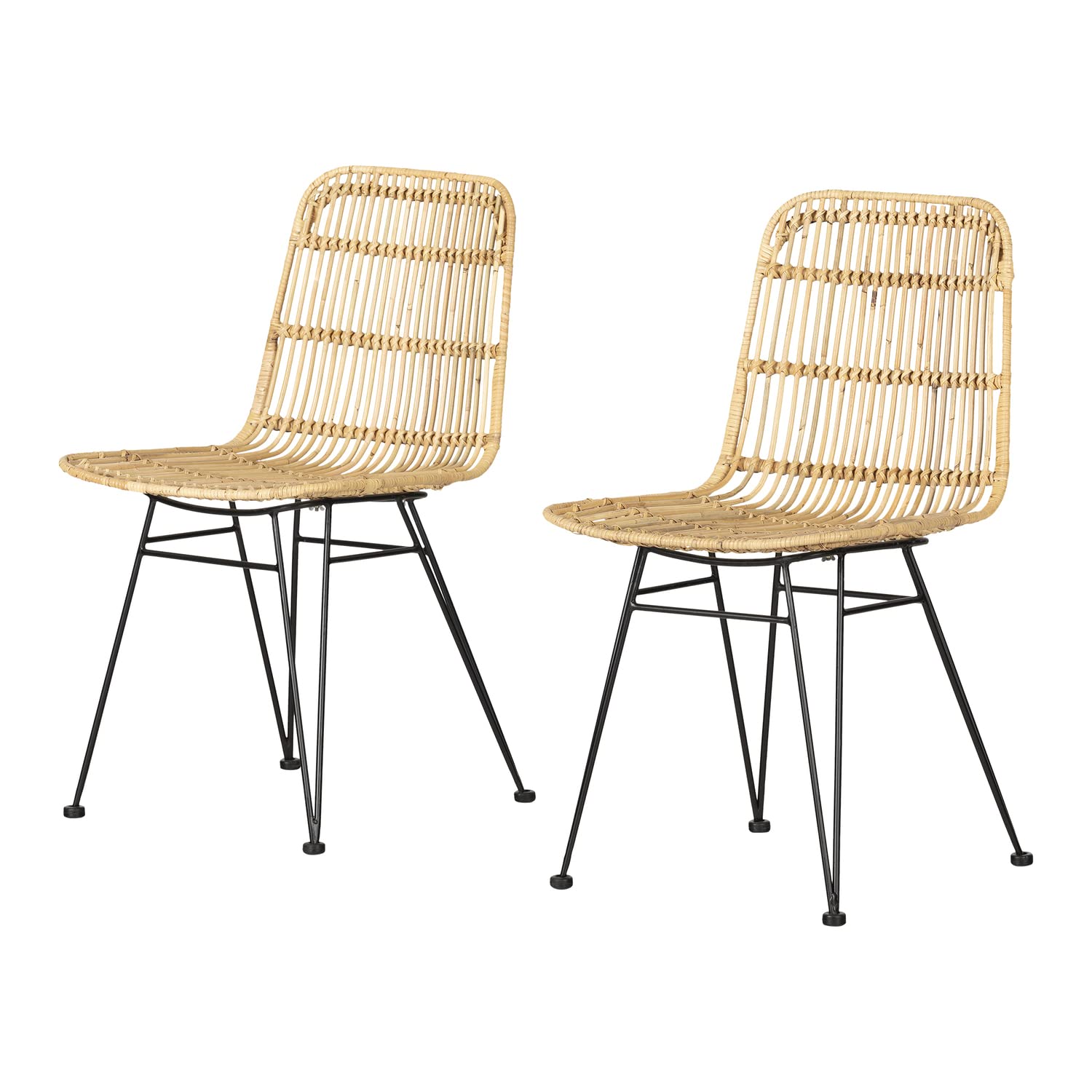 South Shore Balka Rattan Dining Chair, Set of 2 Rattan and Black, Bohemian Harmony